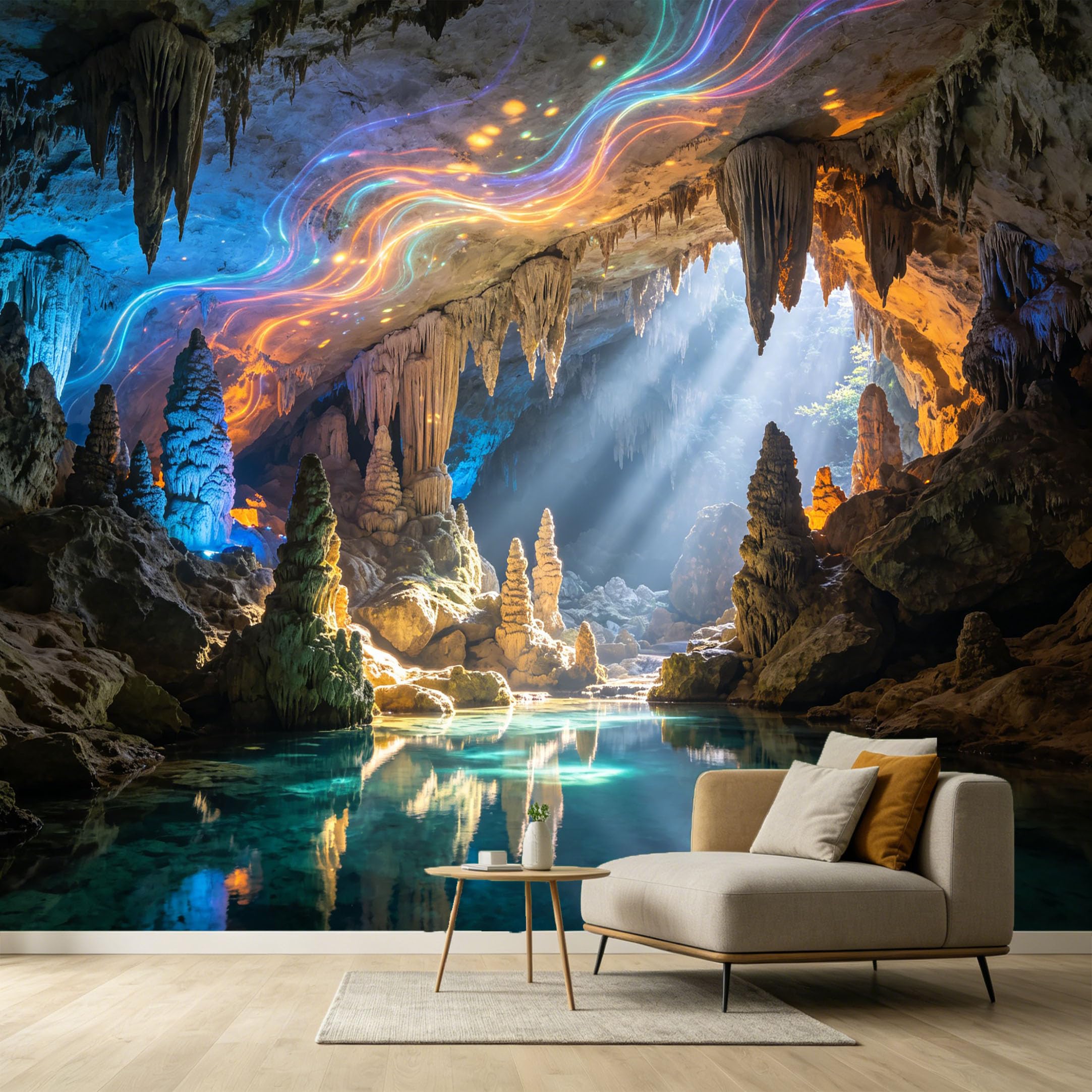 Custom Size Wall Murals Subterranean Cavern Stalactite Cave 3D Trompe L'Oeil Abstract Light SelfAdhesive Wall Fabric Removable Large Wallpaper for Photo Living Room