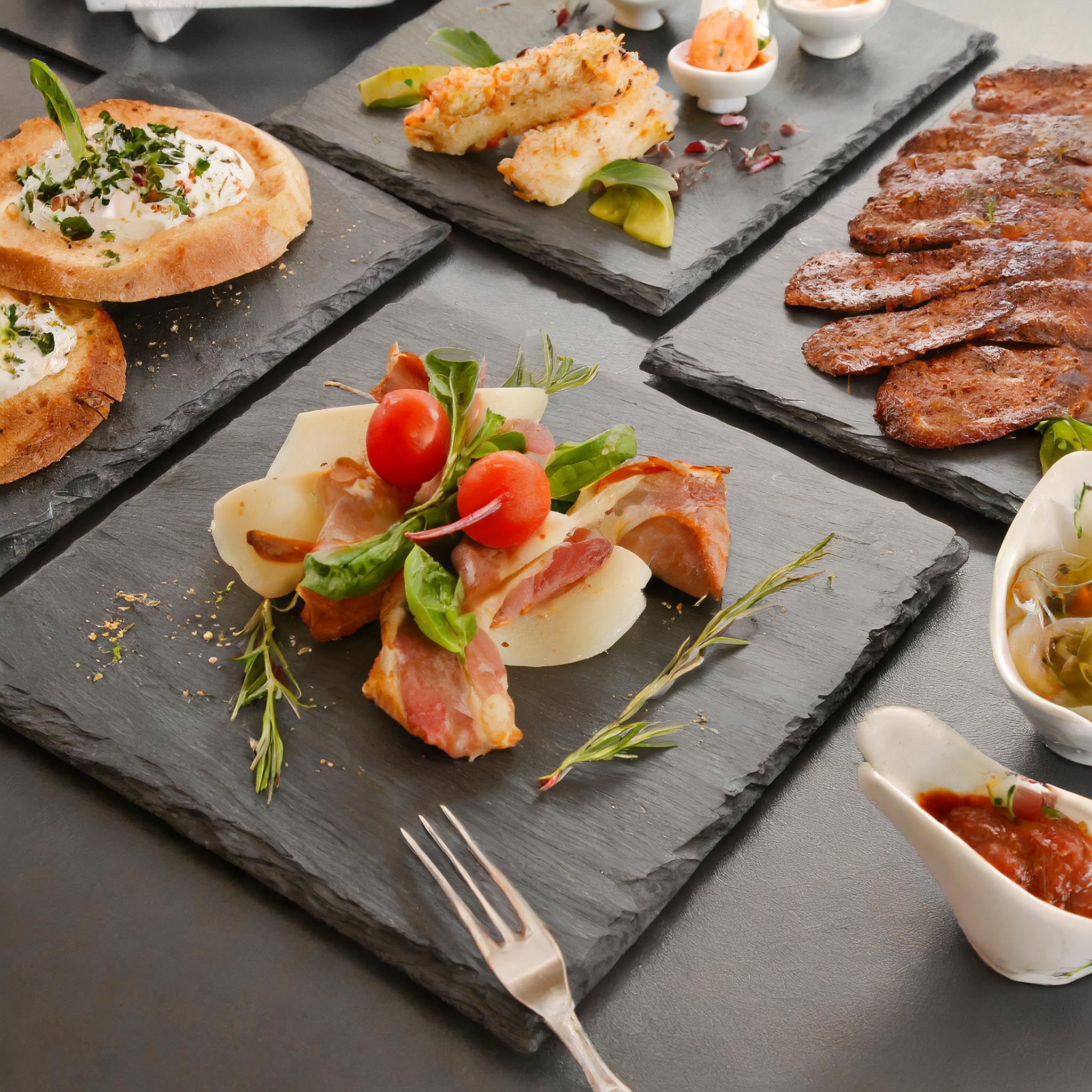 Schieferplatte Servierplatte – 30 X 20 Cm, Anthrazit, Geölt, Mit Füßchen, Für Käse & Snacks