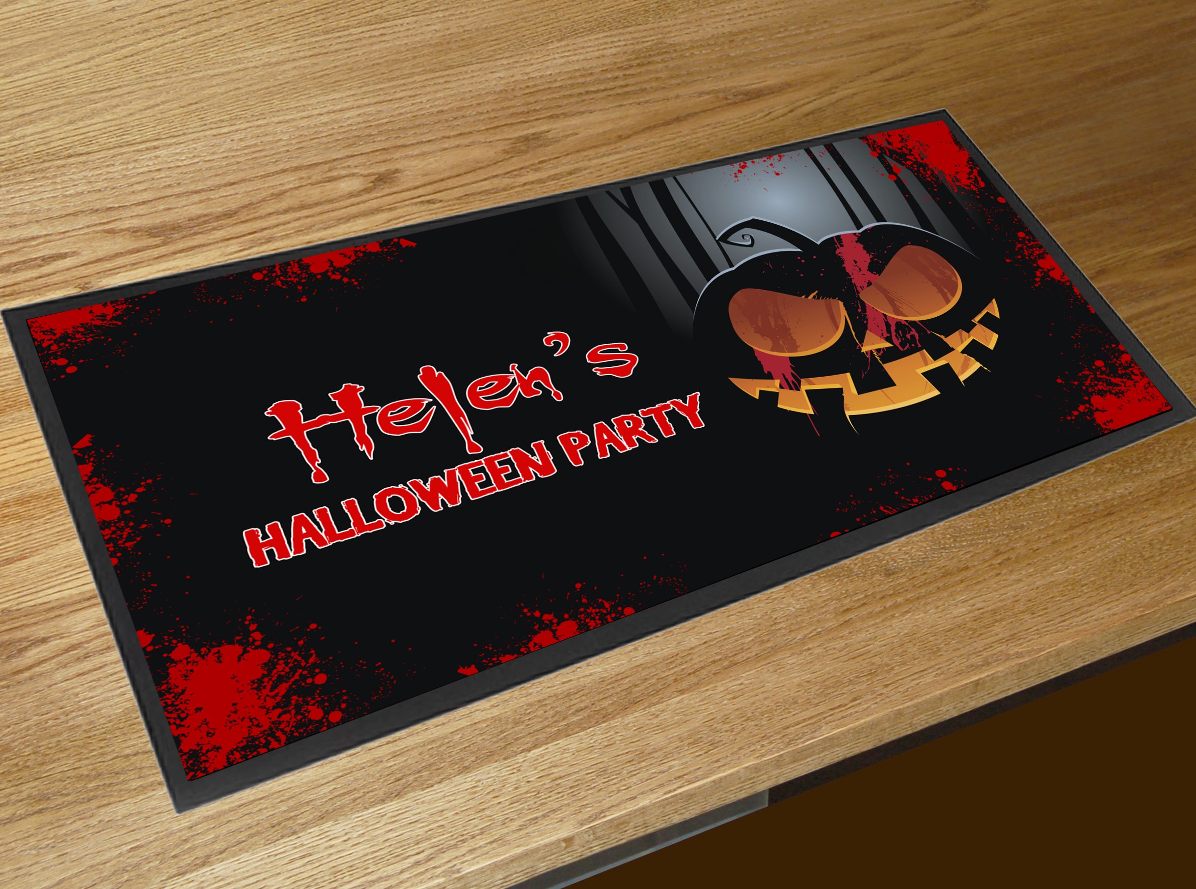 Artylicious Personalised Halloween Pumpkin Name Party Pub Bar Ruer Counter Mat