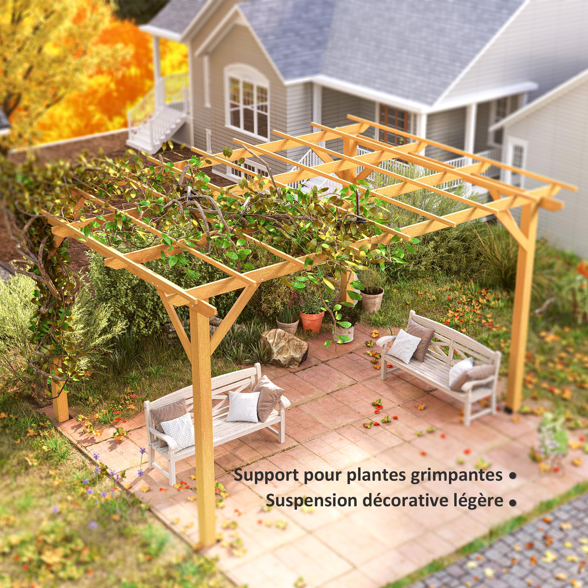 Outsunny Pergola Jardin Exterieur 3 x 4 m Pergola en Bois Naturel