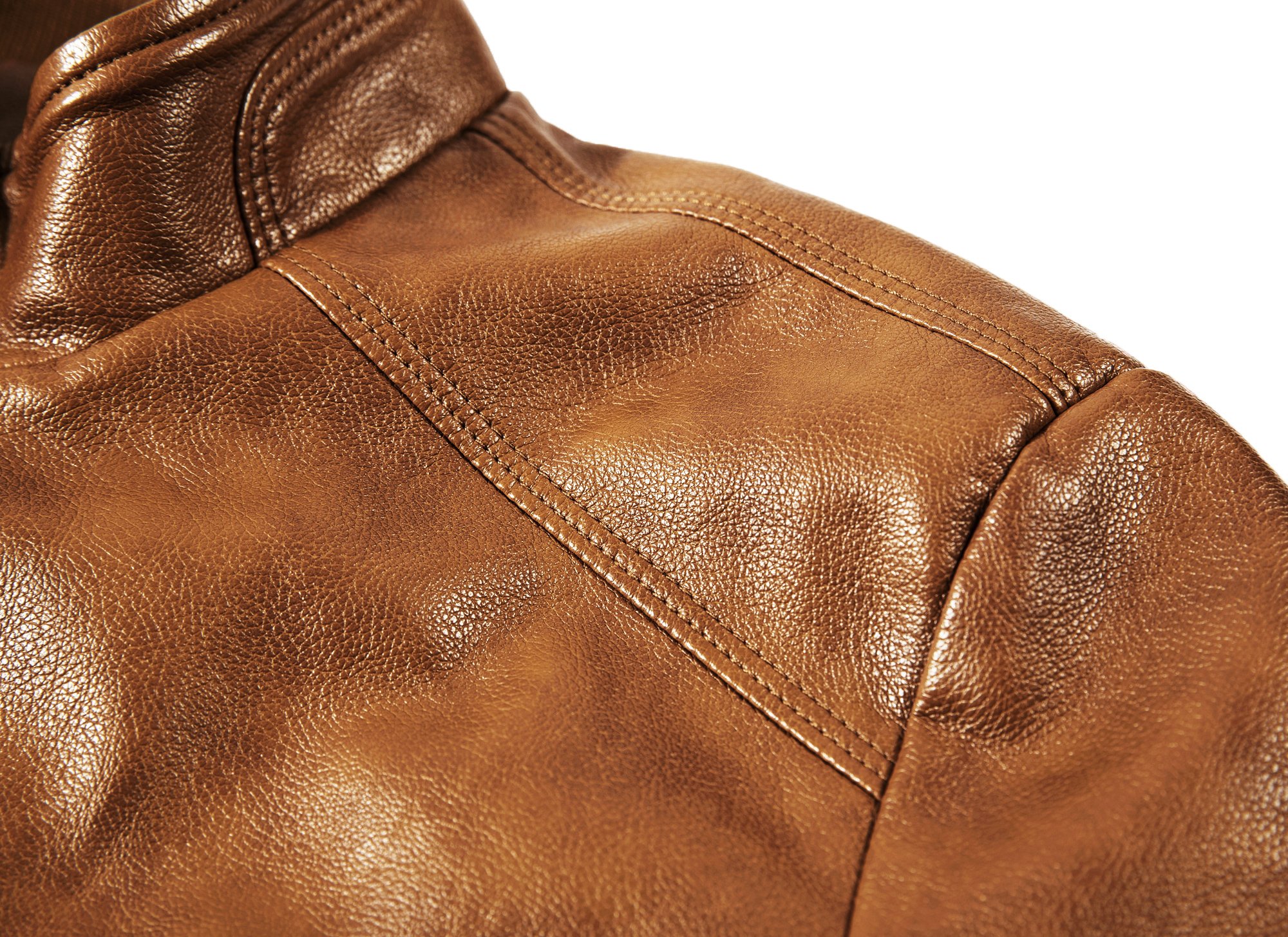 WULFUL Chaqueta de cuero para hombre, cuello alto, ligera, de piel sintética, Marrón, X-Large