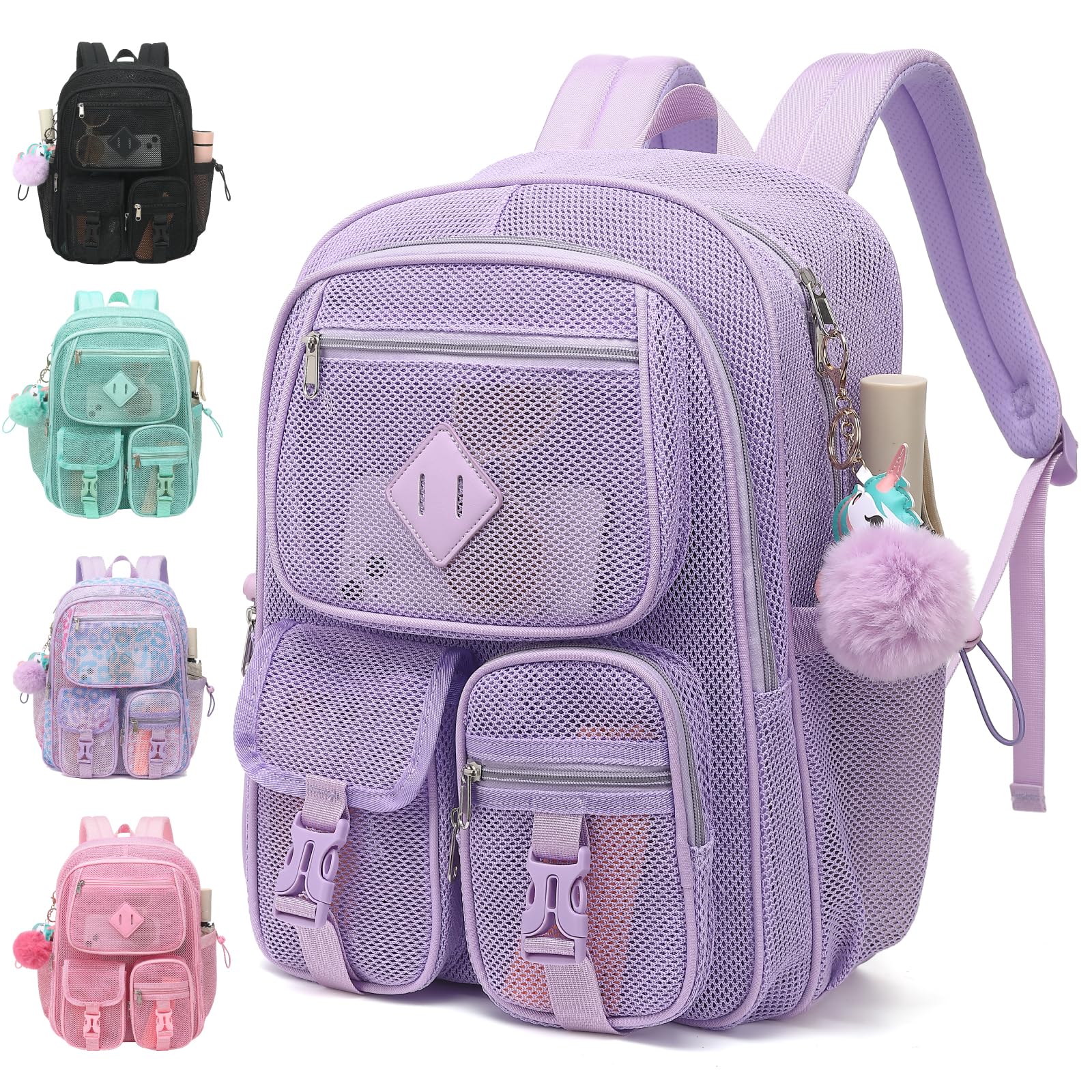 Lroiutian Mesh Backpack for Girls Boys, Heavy Duty Semi-Transparent Mesh Bookbag Womens Mens Mesh Backpacks for School, Sports, Beach, Swimming,