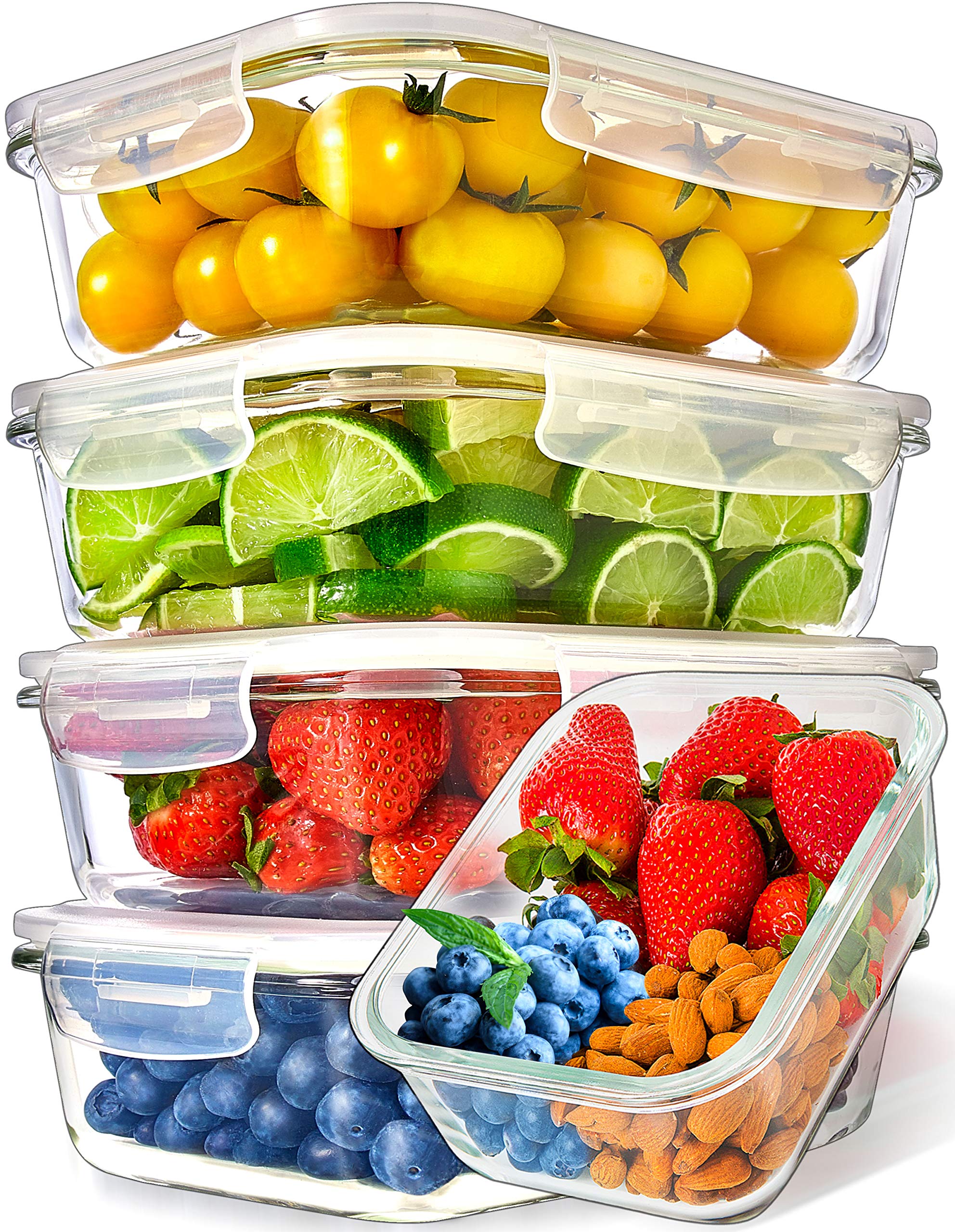 Buy Glass Food Containers With Lids (5 Pack 1000 ml) Airtight Glass