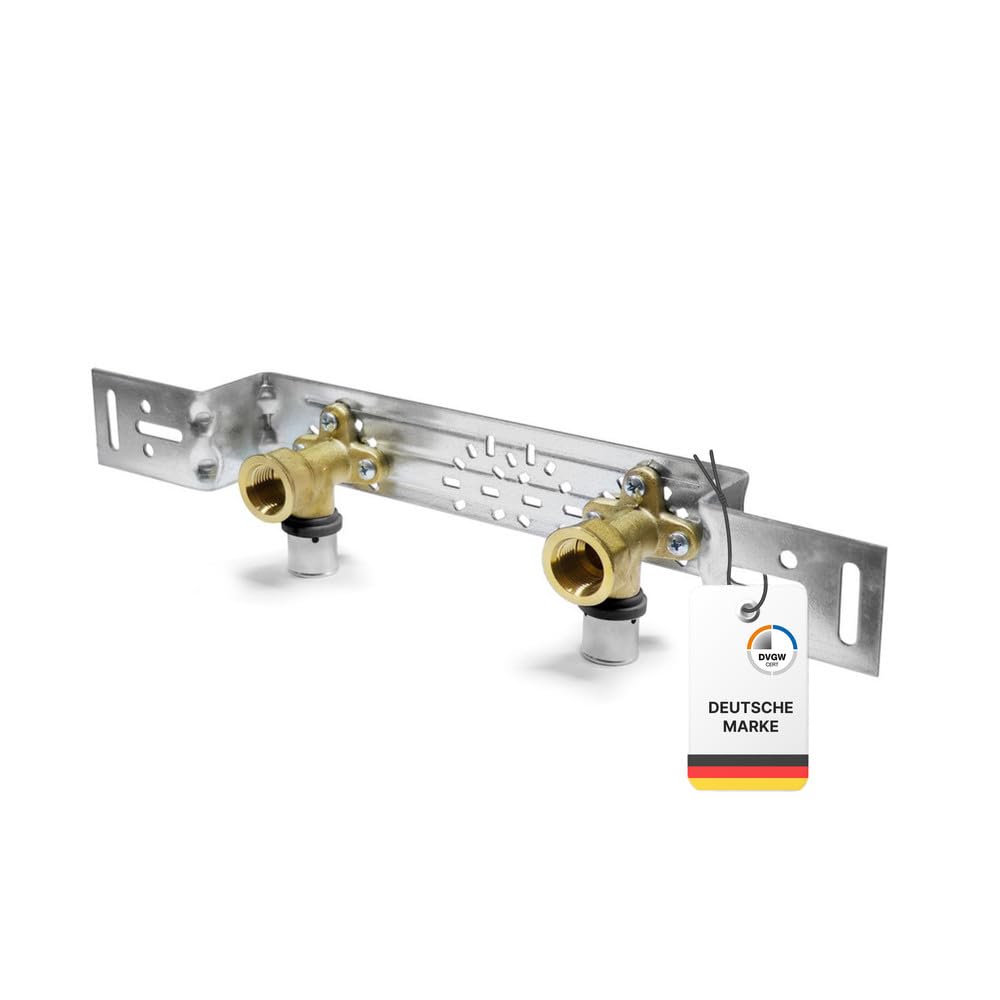 Sanpro 3 x Pressfitting Einzel Wandscheibe + Montageplatte abgewinkelt, Größe 16x2 - Stichmaß 73-153 mm (pressfitting montageplatten wandwinkel wandscheibe abgewinkelt dvgw) (Pack à 3 Stück)