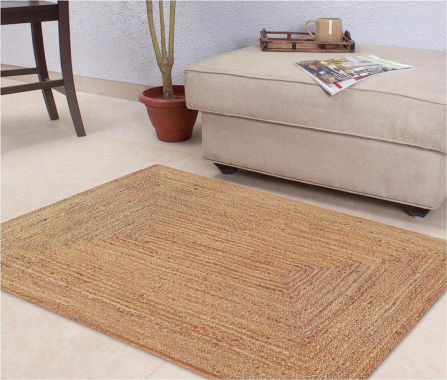 KEMA Handwoven Rectangular Jute Braided Rug 2'x3 ft' – Natural Reversible Farmhouse Boho Rug for Entryway, Kitchen, Living Room & Indoor Outdoor Use
