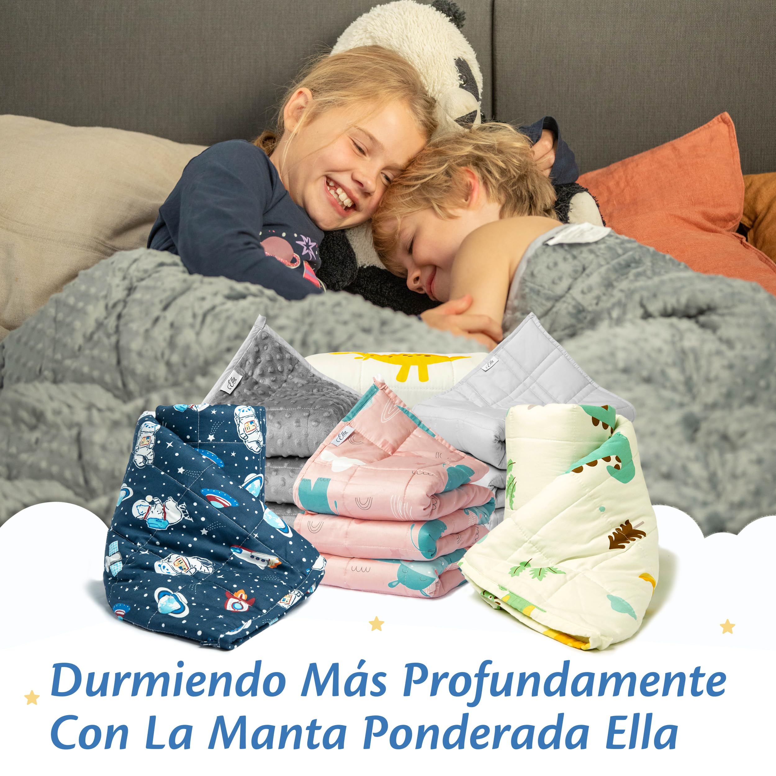 Ella Manta Pesada para Niños 2,4 kg 90x120 cm – Manta Terapéutica, para Reducción de Estrés y Ansiedad, Perlas de Vidrio Hipoalergénicas, Capa Exterior de Algodón Suave y Refrescante, para Niños de 15