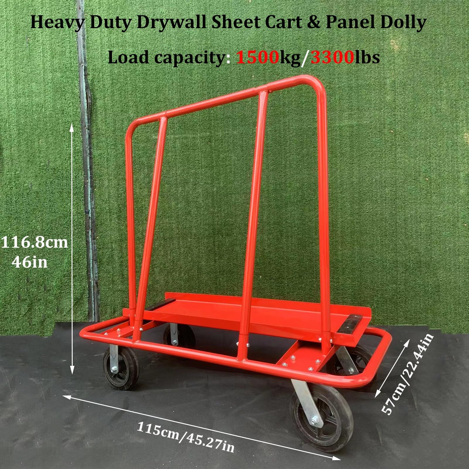 Carrello resistente per cartongesso e pannello carrello, capacità di carico 3500 libbre Carrello di movimentazione del vetro con strisce di gomma e ruote bloccabili per fabbrica di magazzino