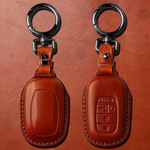 Miniatura 8 de Tukellen Funda de cuero para llavero Honda con llavero compatible con Civic Accord 2022 2023, llave remota inteligente de 5 botones, color rojo