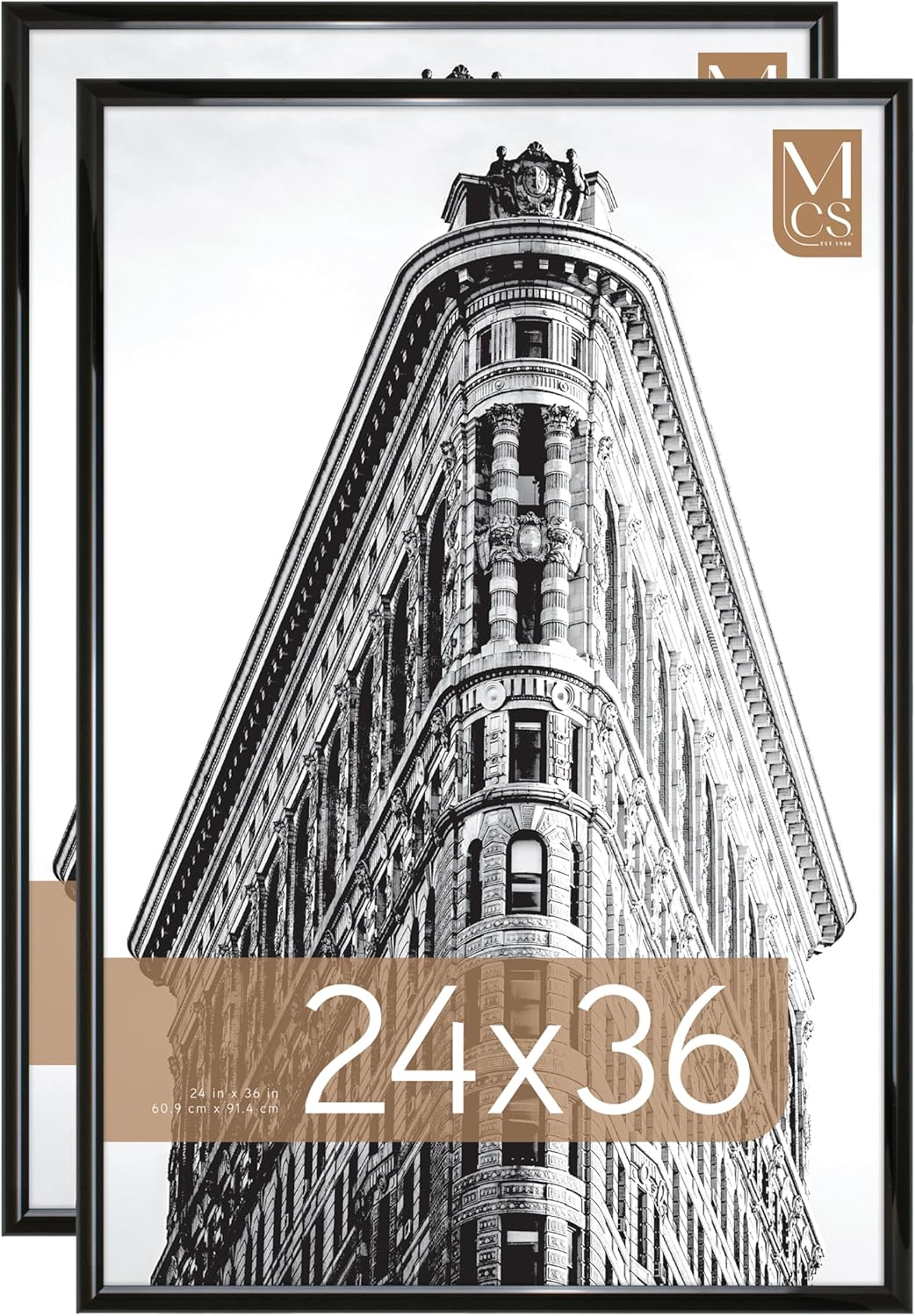 MCS Trendsetter 24x36 Poster Frame Black High-Gloss, Vertical & Horizontal Wall Hanging Large Picture Frame for Photos, Posters & Art Prints (2-Pack) 2-Pack 24x36