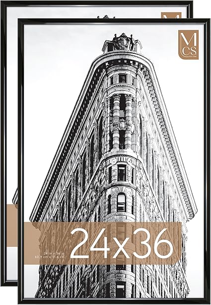 MCS Trendsetter 24x36 Poster Frame Black High-Gloss, Vertical & Horizontal Wall Hanging Large Picture Frame for Photos, Posters & Art Prints (2-Pack)