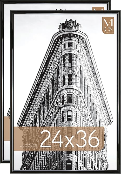 MCS Trendsetter 24x36 Poster Frame Black High-Gloss, Vertical & Horizontal Wall Hanging Large Picture Frame for Photos, Posters & Art Prints (2-Pack)