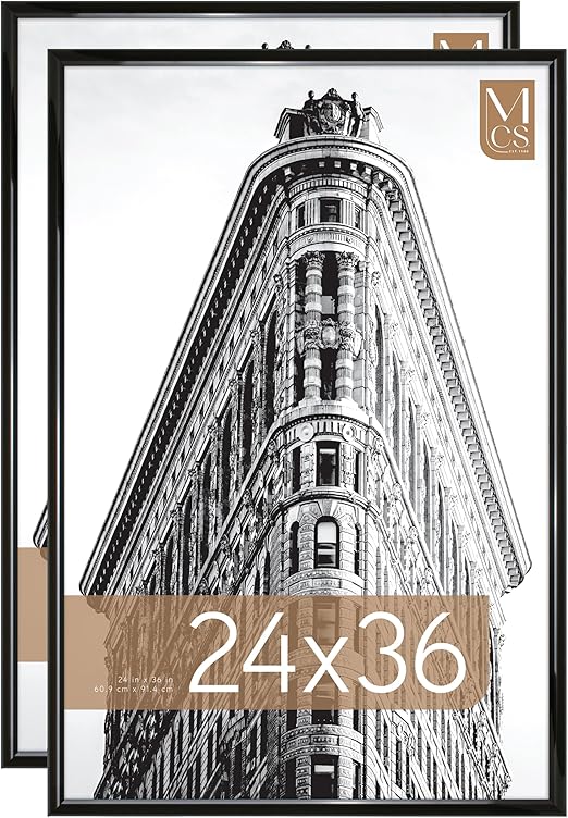 MCS Trendsetter 24x36 Poster Frame Black High-Gloss, Vertical & Horizontal Wall Hanging Large Picture Frame for Photos, Posters & Art Prints (2-Pack)