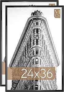 MCS Trendsetter 24x36 Poster Frame Black High-Gloss, Vertical & Horizontal Wall Hanging Large Picture Frame for Photos, Posters & Art Prints (2-Pack)