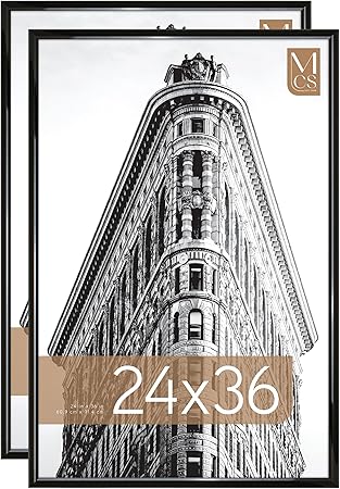 MCS Trendsetter 24x36 Poster Frame Black High-Gloss, Vertical & Horizontal Wall Hanging Large Picture Frame for Photos, Posters & Art Prints (2-Pack)