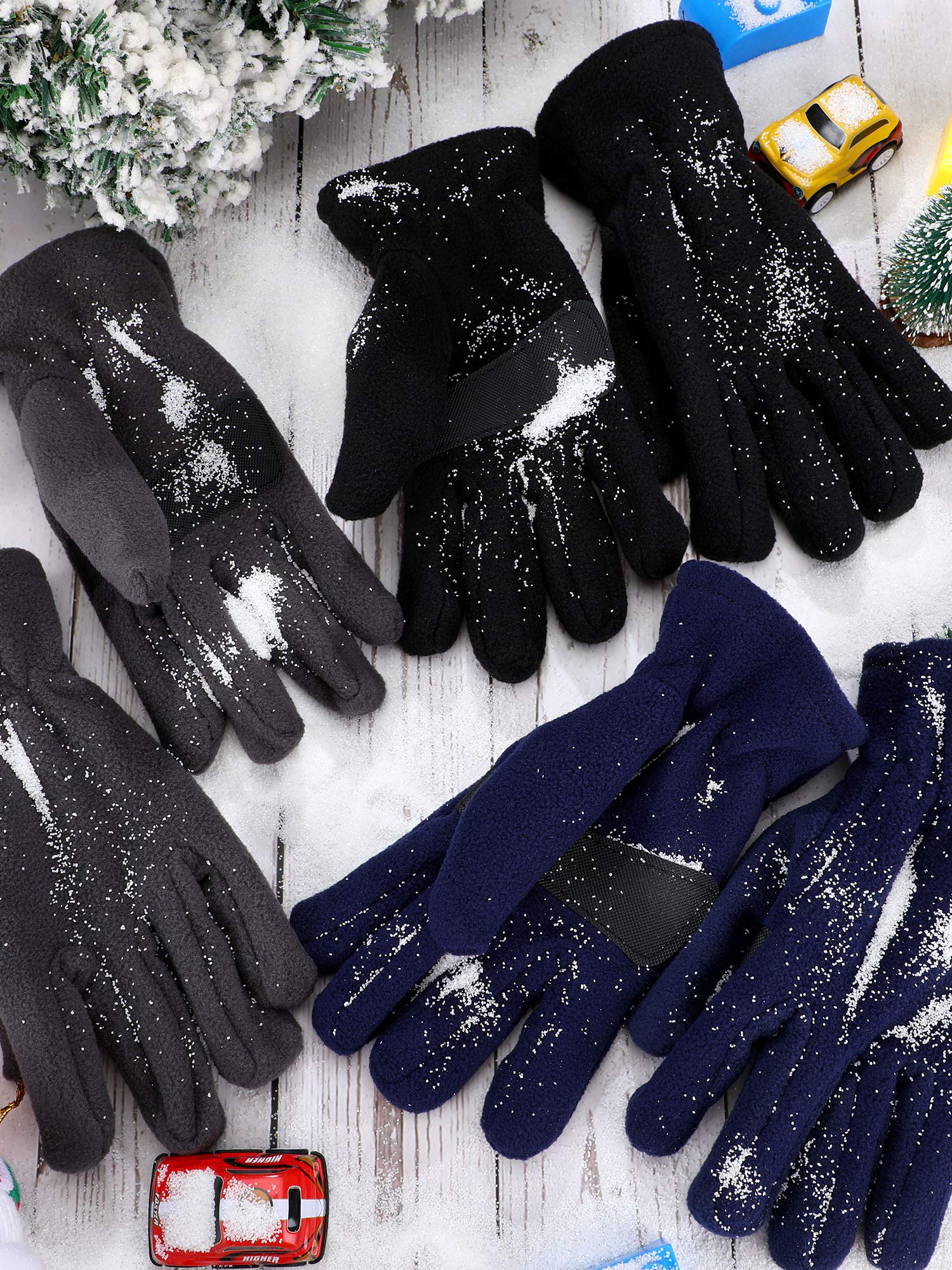 Syhood 3 Paires Gants Chauds d'Hiver Enfants Gants en Polaire Douce Mitaines pour Garçons Filles Noir Bleu Marine Gris M