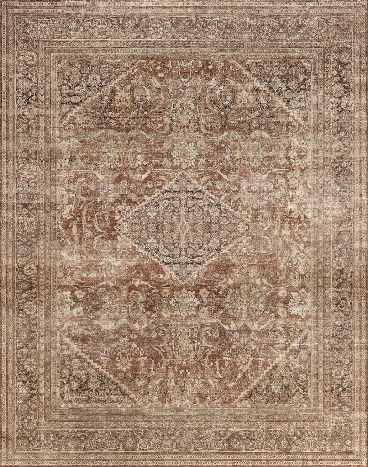 Teppich Wohnzimmer Große 150x180cm Teppich Kurzflor rutschfest Weich Waschbar für Schlafzimmer Küche Büro Traditional Floral Vintage Beige