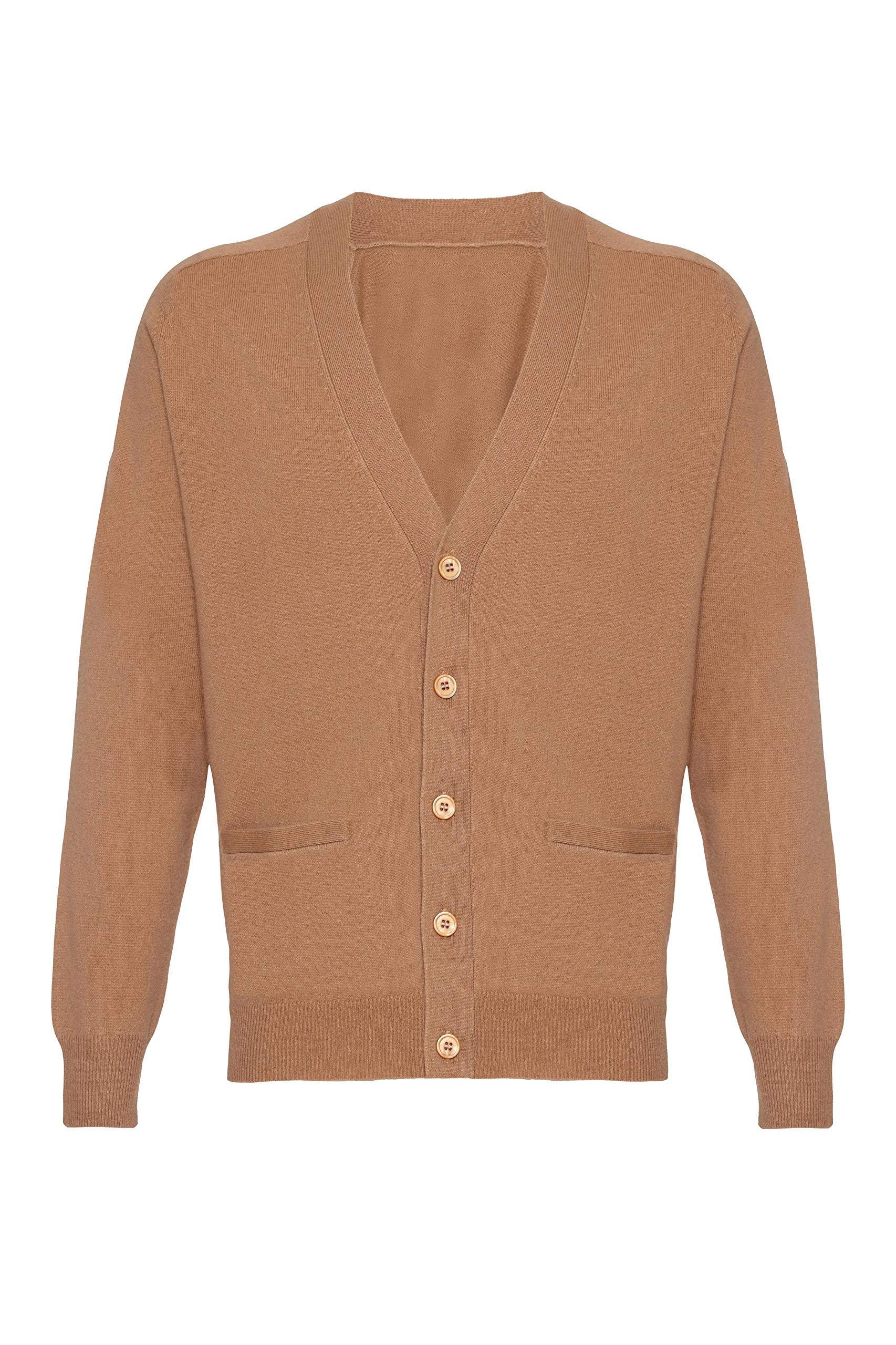 Lona Scott Mens Pure Cashmere Cardigan, Beige, L