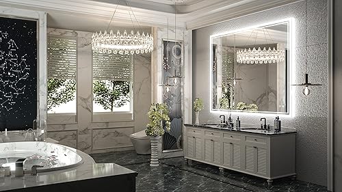 Miniatura 9 de TokeShimi Espejo LED de baño de 40 x 32 pulgadas espejo retroiluminado frontal con doble tira de luz 3 colores CRI 90 función de memoria antivaho