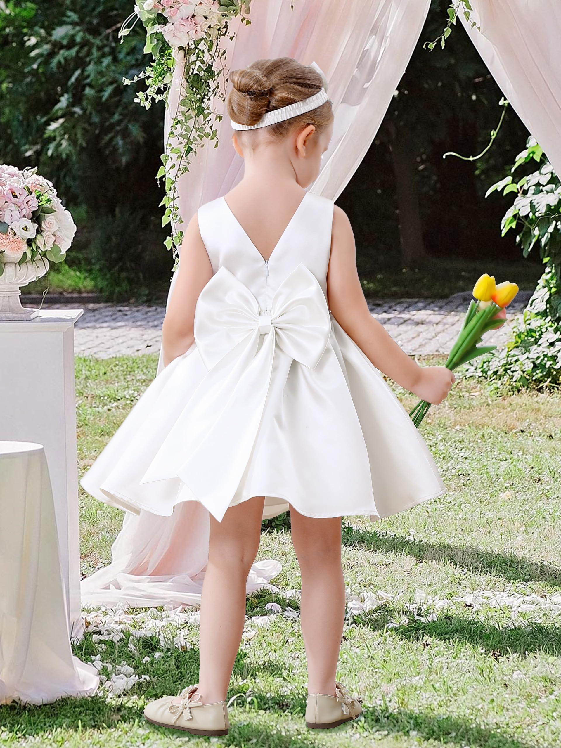 Miipat Vestido para Bebé Niña Satén Bowknot Princesa Cumpleaños Bautismo Vestidos Espalda en V Formal Boda Concurso Fiesta Vestidos para Niñas 6 Meses-4 Años