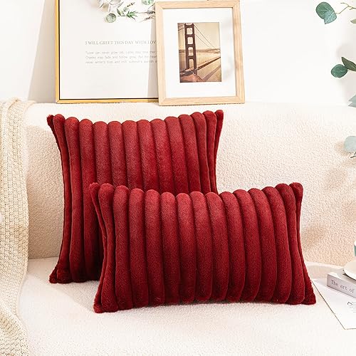 Miniatura 5 de Uhomy Juego de 2 fundas de almohada de felpa esponjosa de 18 x 18 pulgadas, fundas de almohada decorativas de lujo y suaves de piel sintética para