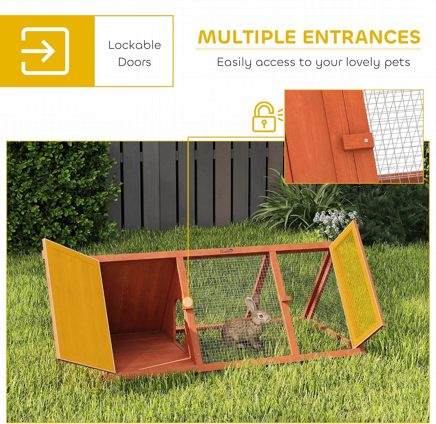 PawHut Rabbit Hutch Outdoor, Wooden Chicken Coop with Run, Outdoor Small Animal Cage for Rabbit, Small Duck and Chicken, for Garden, Backyard, Farms, 45" x 20.5" x 18", Orange
