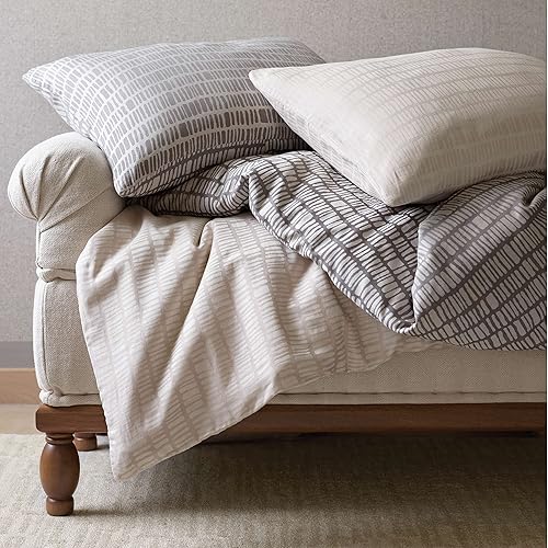 Miniatura 3 de Talus - Funda de edredón de yeso, tamaño matrimonialqueen, patrón gráfico neutromarfil