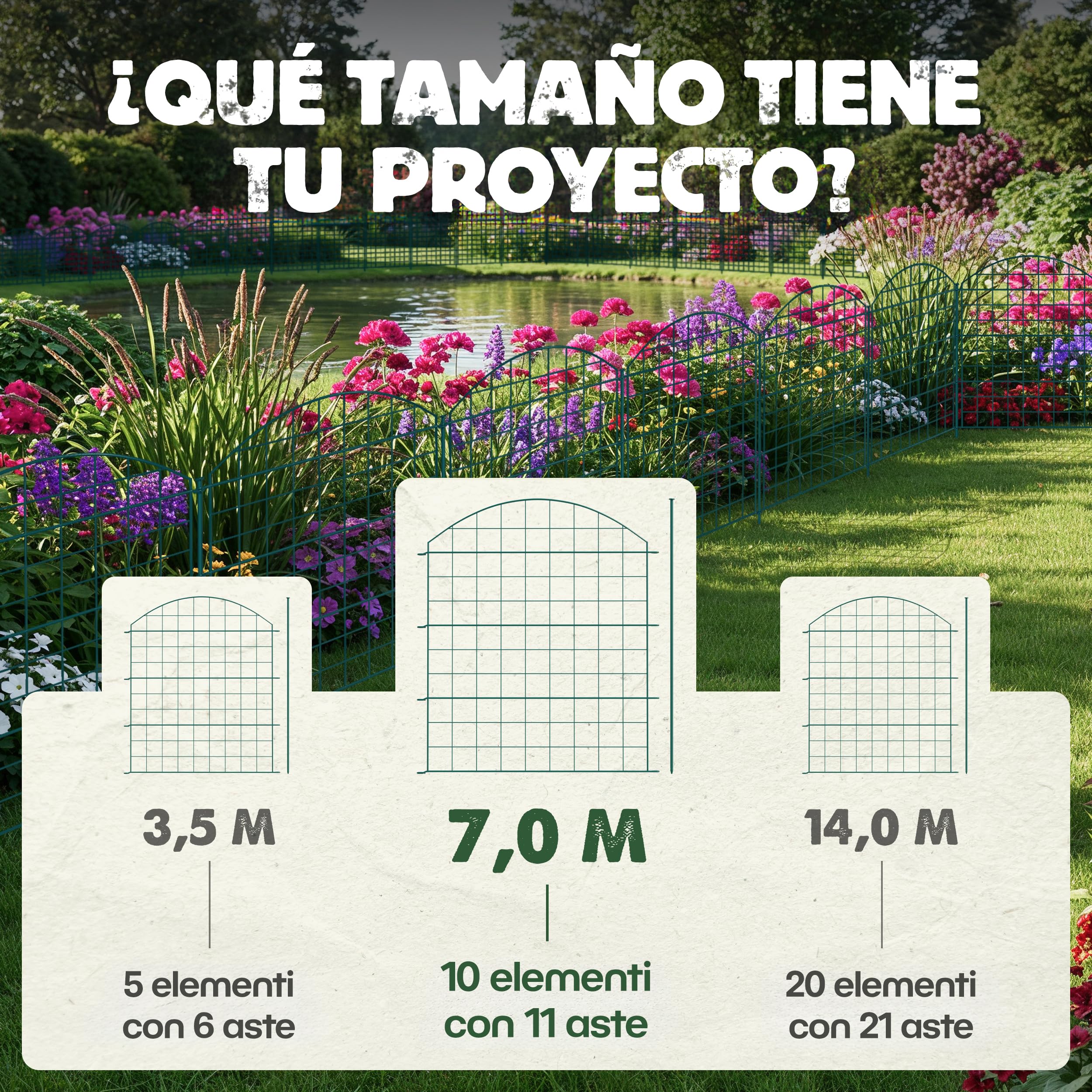 LAINFELD Recinzione per laghetto, set completo | 10 elementi di recinzione in metallo con pali | recinzione per piscina per bambini recinzione da giardino flessibile