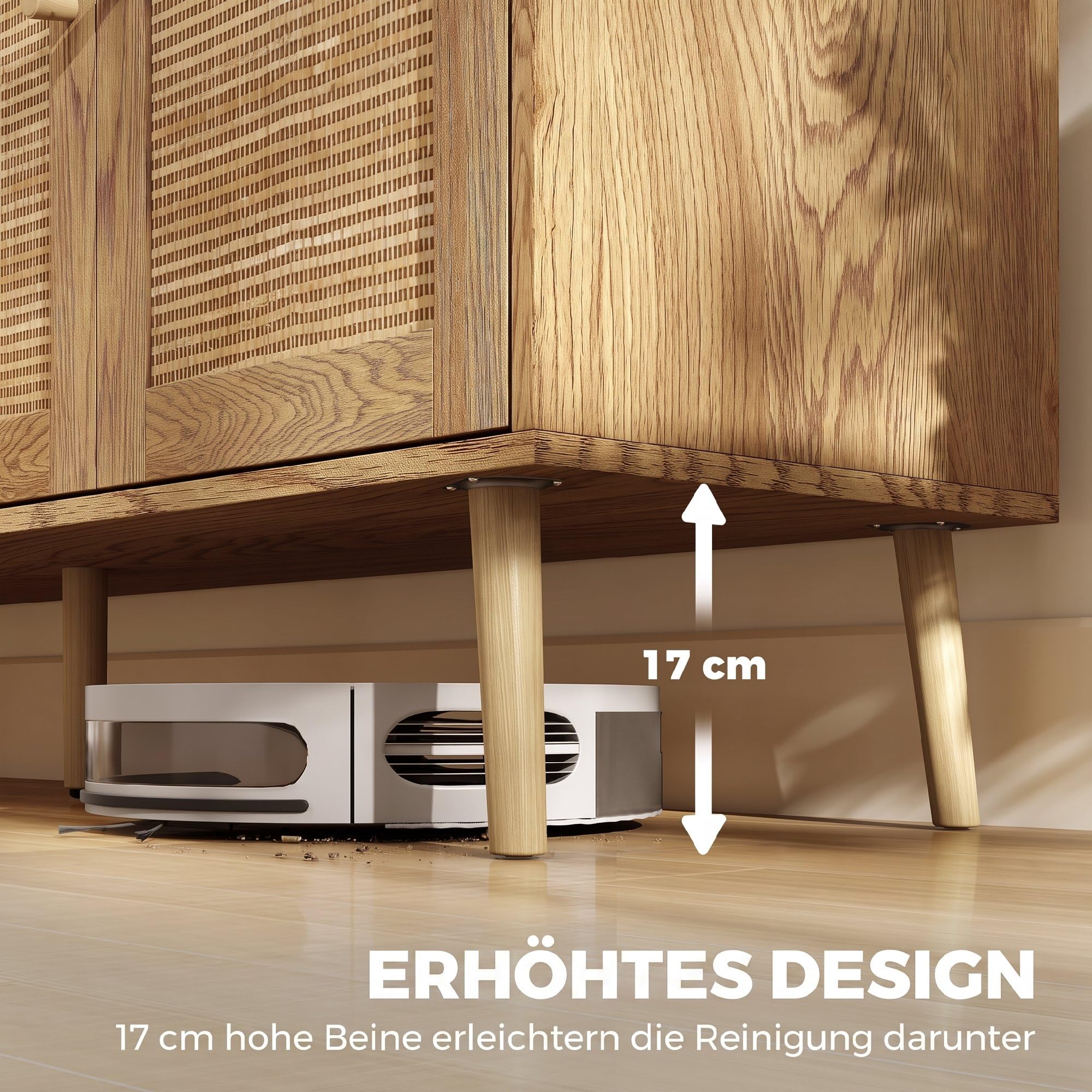 HOMCOM Sideboard Küchenschrank mit 4 Soft-Close-Türen 140x40x75 cm Natur
