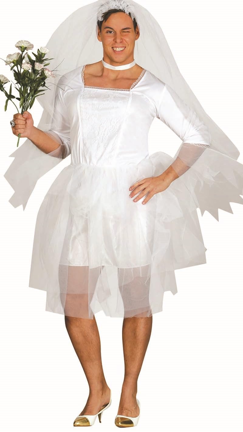FIESTAS GUIRCA | Bride Fancy Dress for Men (44-46/XL) - Dress and Veil - Wedding and Stag Party Costumes for Carnival and Fancy Dress Parties - Ideal for Adults - White
