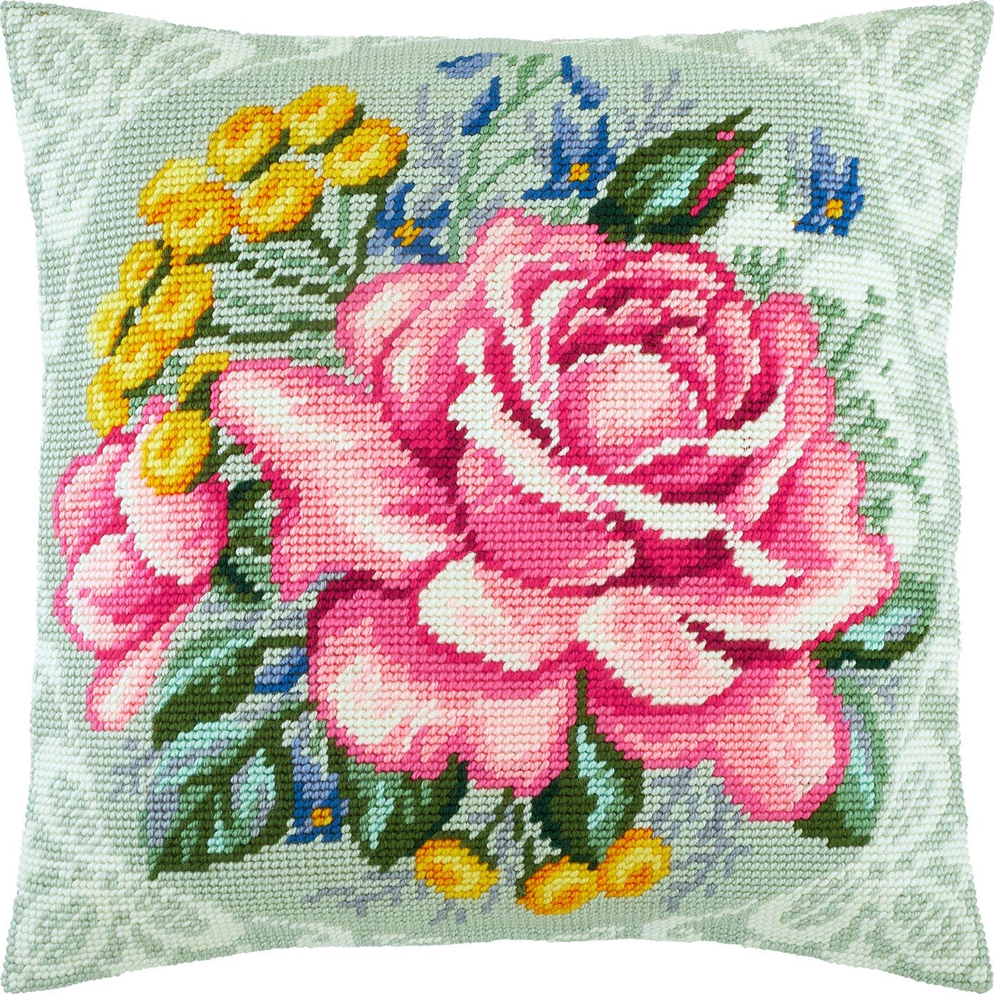 Brvsk Floral Embroidery Kit for Adults and Beginners — Bouquet of Spring 16??×?16? with Clear, Precise Printed Design on Cotton Canvas; Includes 2 Needles, Yarn, and Easy-Read Chart