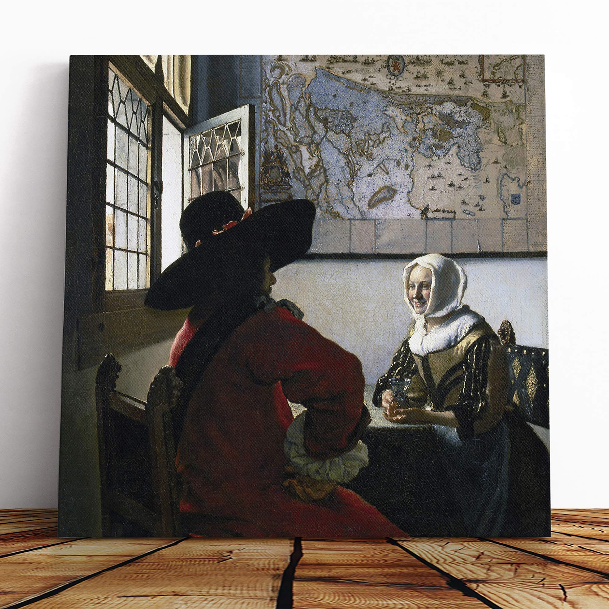 Big Box Art Canvas Print Wall Art Johannes Vermeer Officer and Laughing Girl | Mounted & Stretched Box Frame Picture | Home Decor for Kitchen, Living Room, Bedroom, Hallway, Muli-Colour, 14x14 Inch