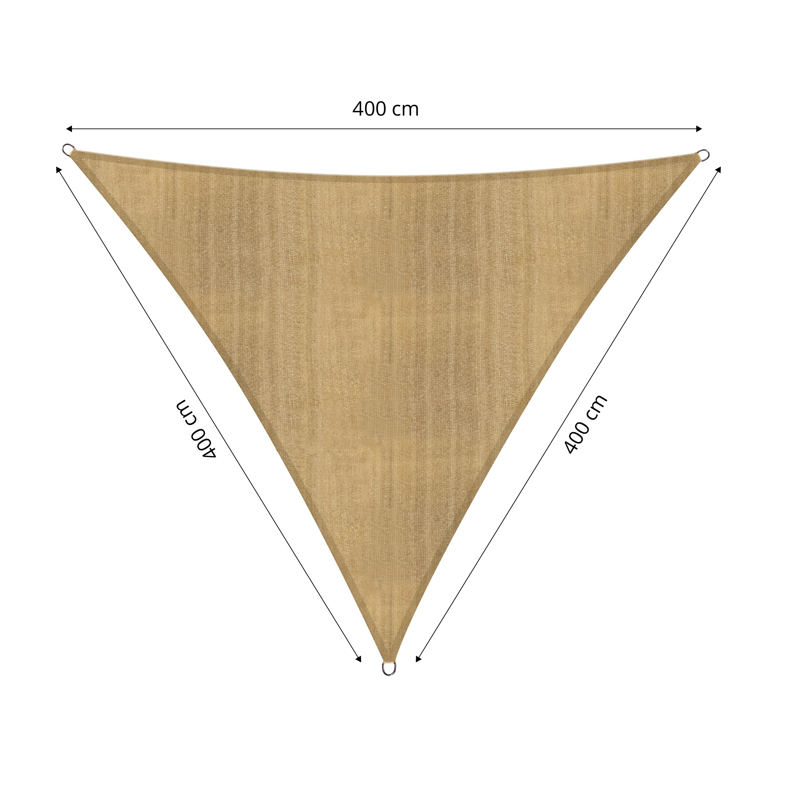 Lumaland Voile d'ombrage Triangulaire - 4 x 4 x 4 m - Protection Solaire résistante aux intempéries - avec Cordes de Fixation - pour terrasse, Jardin et Balcon - avec Protection UV - Sable