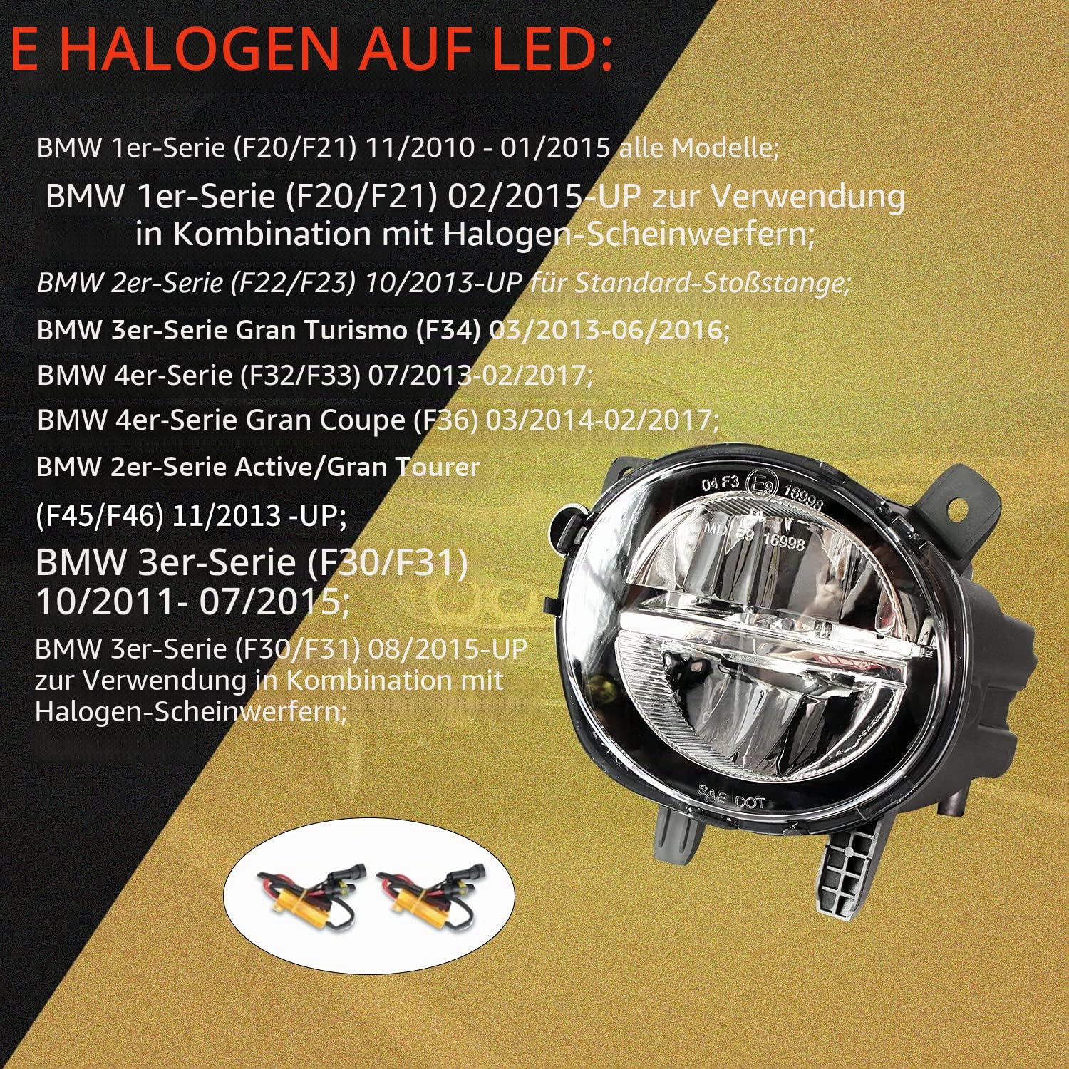 Nebelscheinwerfer für 2010-2018 F30 F31 F20 F21 F32 F33 F34 F36 F22 F23 F45 F46 - LED Direkter Austausch oder LED zu Halogen - Ein Paar Mit Sauberer Linse WISCOL