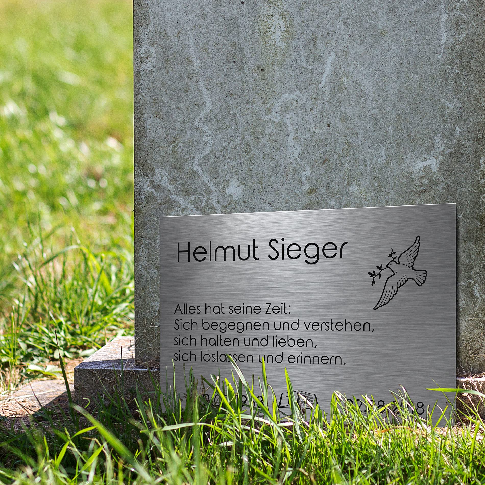 Grabplatte frei gestaltbar mit Texten | Grabstein aus Edelstahl für Menschen mit einem schönen Text | Edelstahl Tafel für den Außenbereich für Deinen Lieblingsmenschen