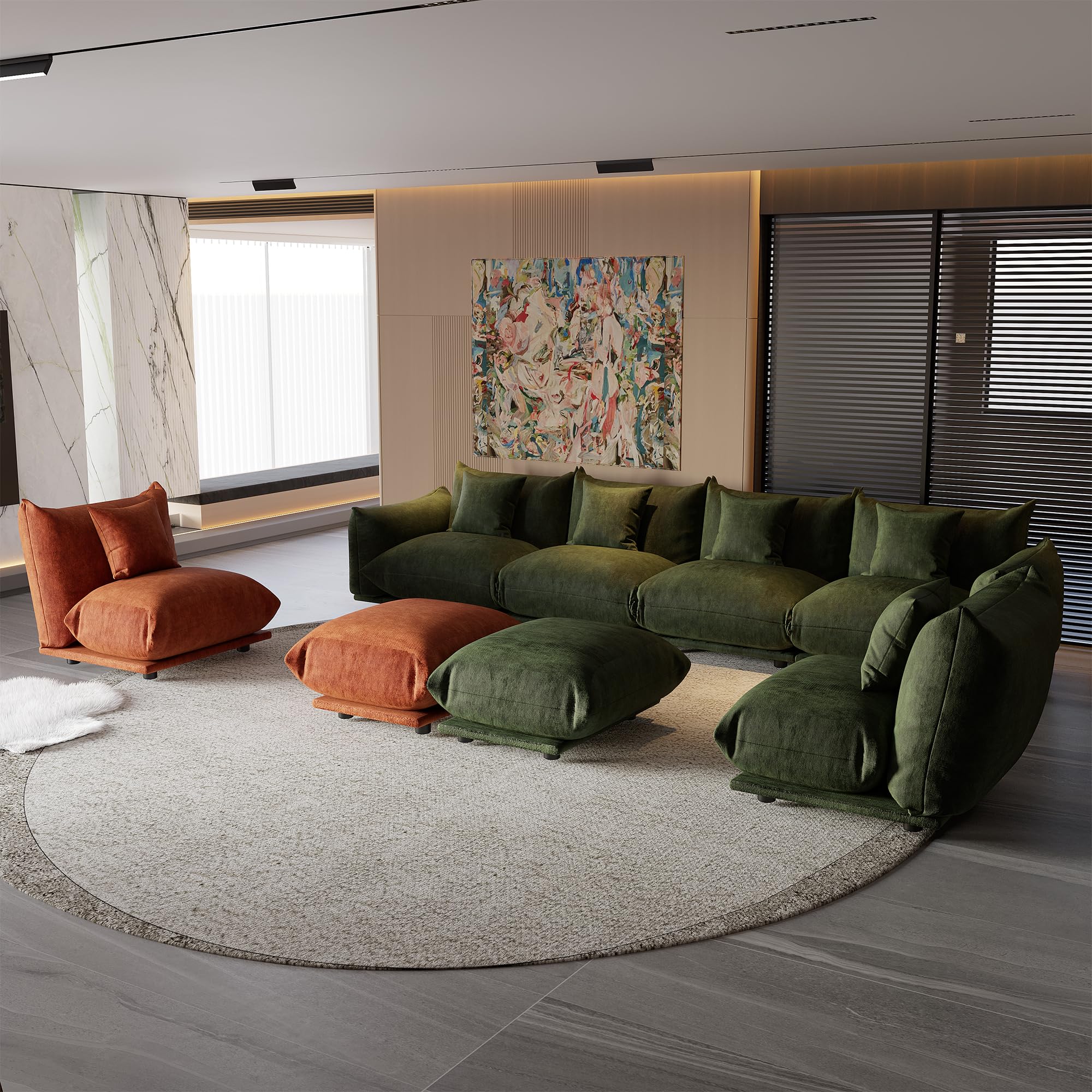 smilesun Modern Minimalist Chenille Modular Sectional Sofa Oversized 8-Seater Sleeper Sofa with Movable Ottoman Thick Cushions Upholstered Couch