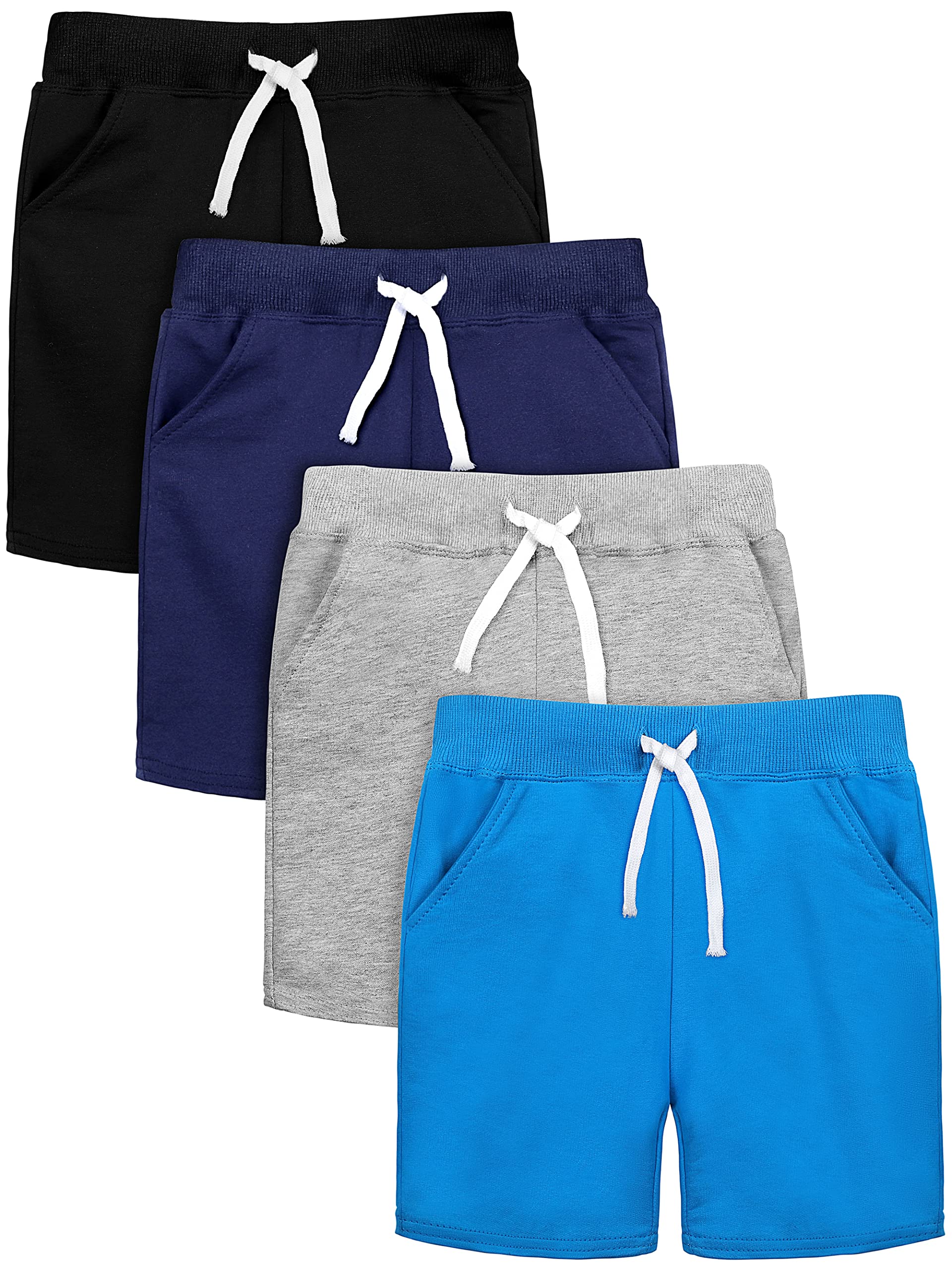 Resinta4 Pack Toddler Baby Boys Shorts with Drawstring Solid Boys Summer Cotton Shorts Pull On Active Jogger Shorts for Boys