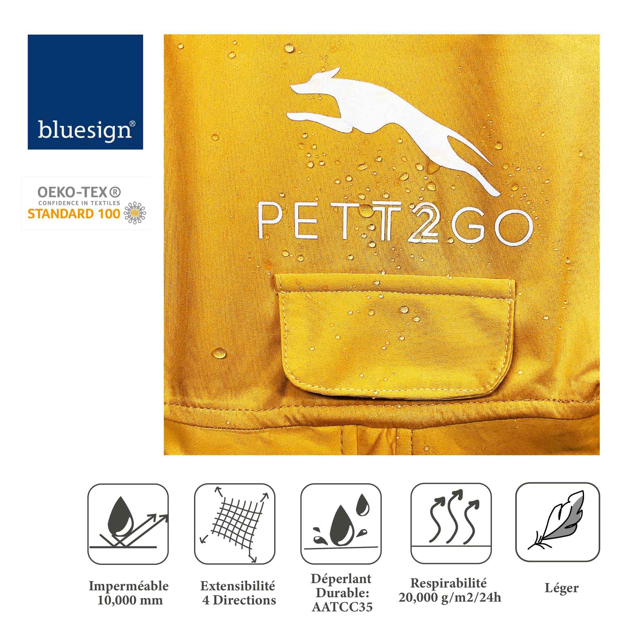 Manteau De Pluie Respirant pour Chien Corgi, Manteau avec Jambes, à Capuche, Passepoil Réfléchissant, Compactable - Aube dorée - S