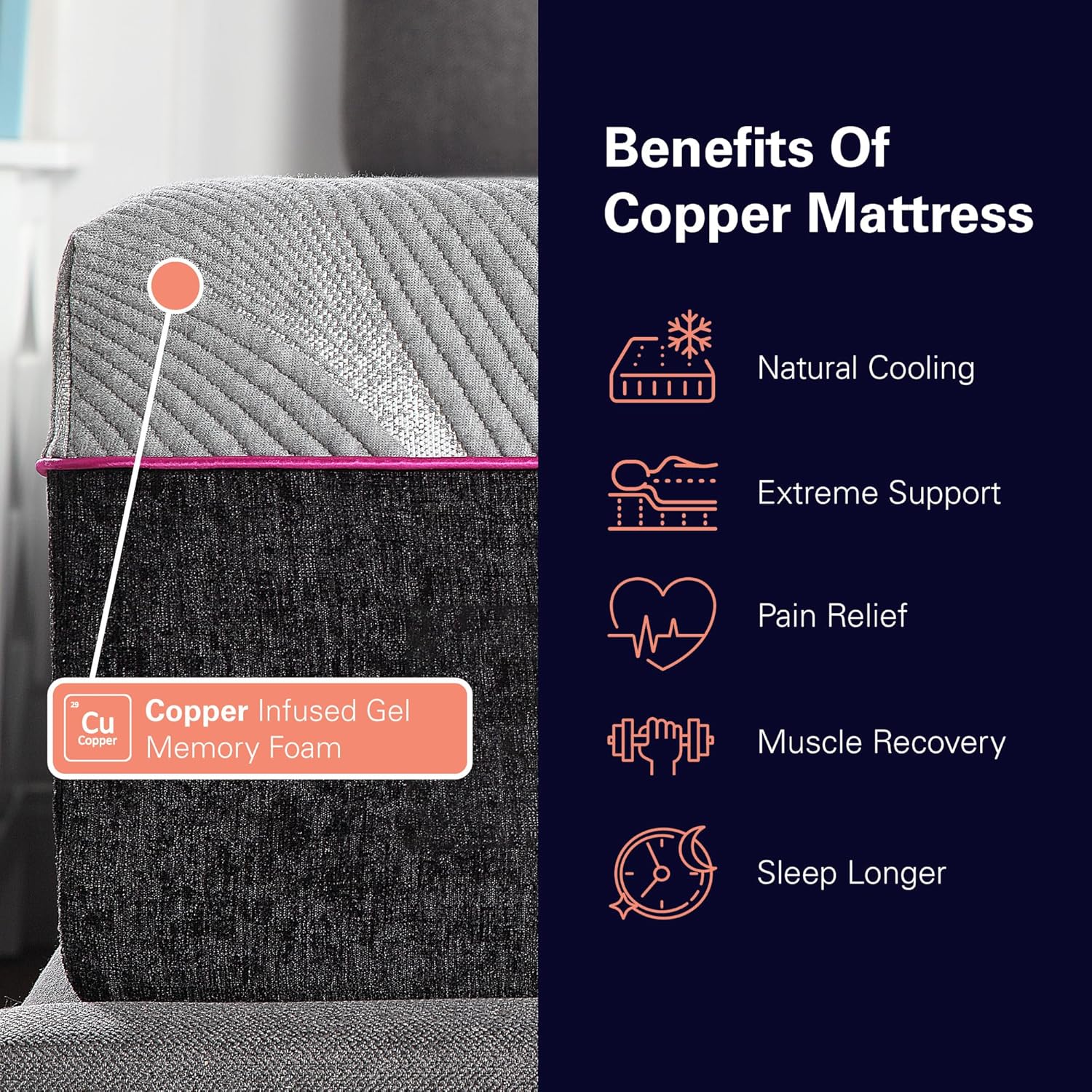 Bridgevine Home Split Flex 4-Layer Memory Foam Adult Mattress, 11 Inches, Mattress-in-a-Box, Split Top King Size, Charcoal Knit Cover
