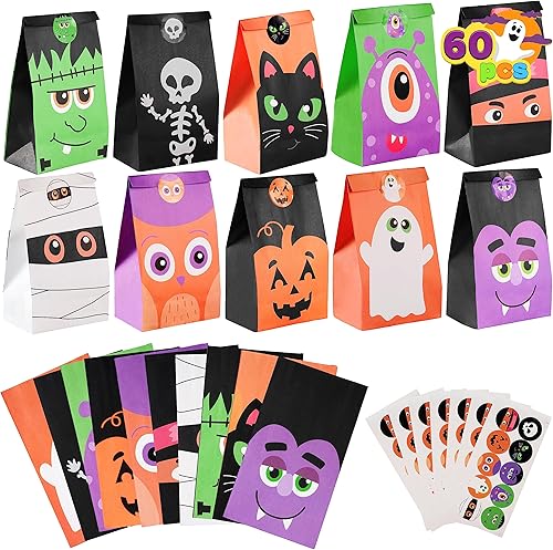 JOYIN 60 bolsas de papel de personajes de Halloween, bolsas de golosinas de dulce o truco, bolsas de dulces con calcomanías para suministros de disponible en Yaxa Costa Rica