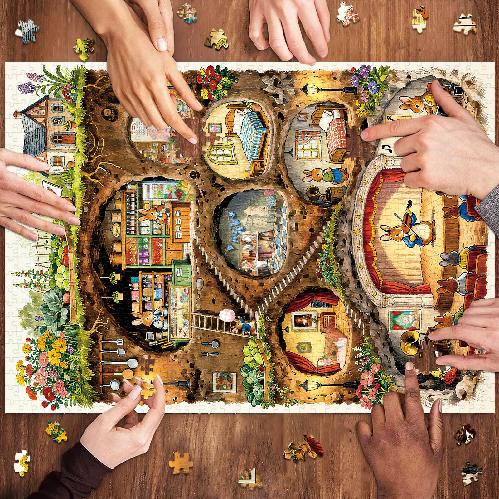 HUADADA Puzzle 1000 elementów - puzzle 1000 elementów dla dorosłych - rodzinne puzzle interaktywne prezent - temat: królik
