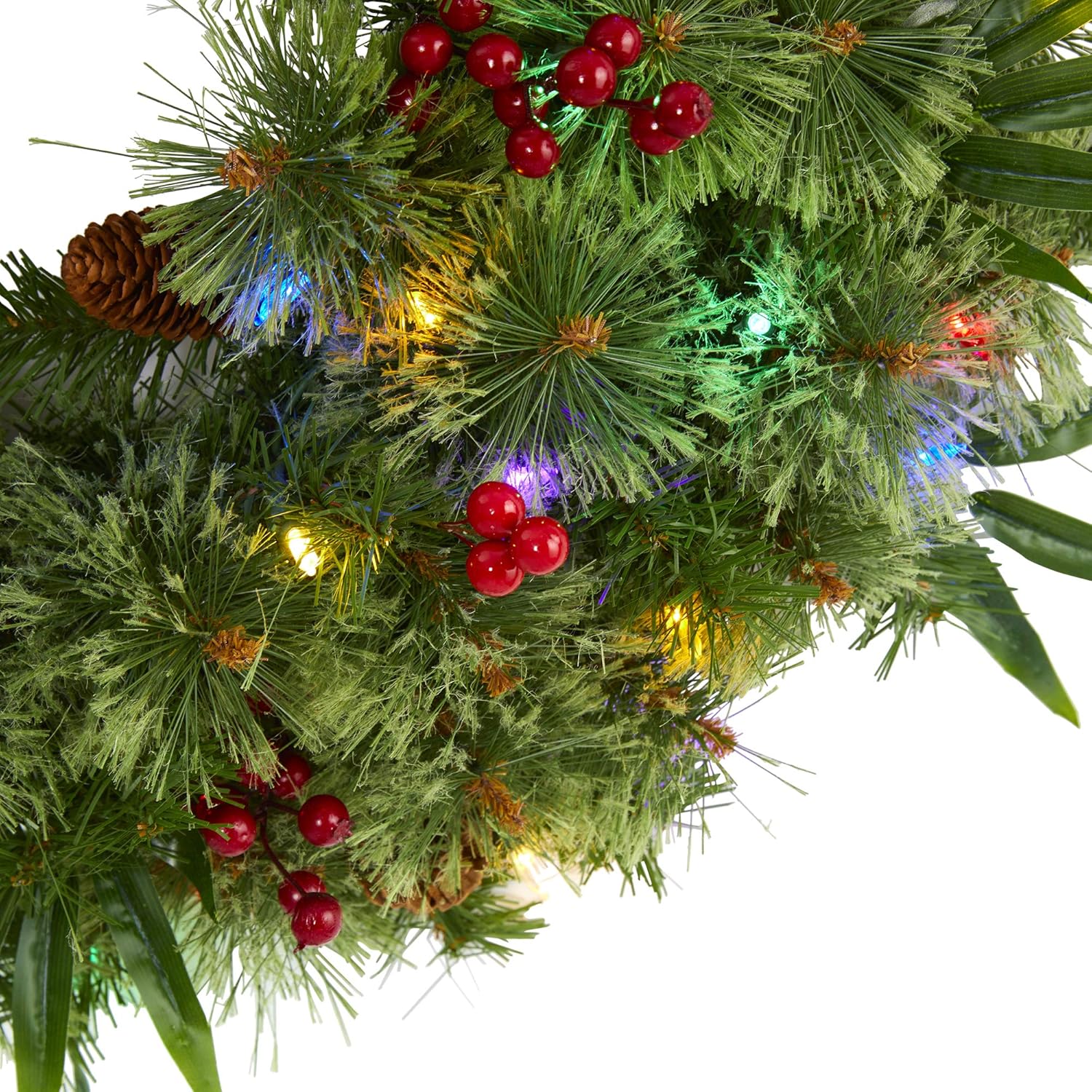 24'' Green Artificial Pine Christmas Wreath with Multicolored LED Lights