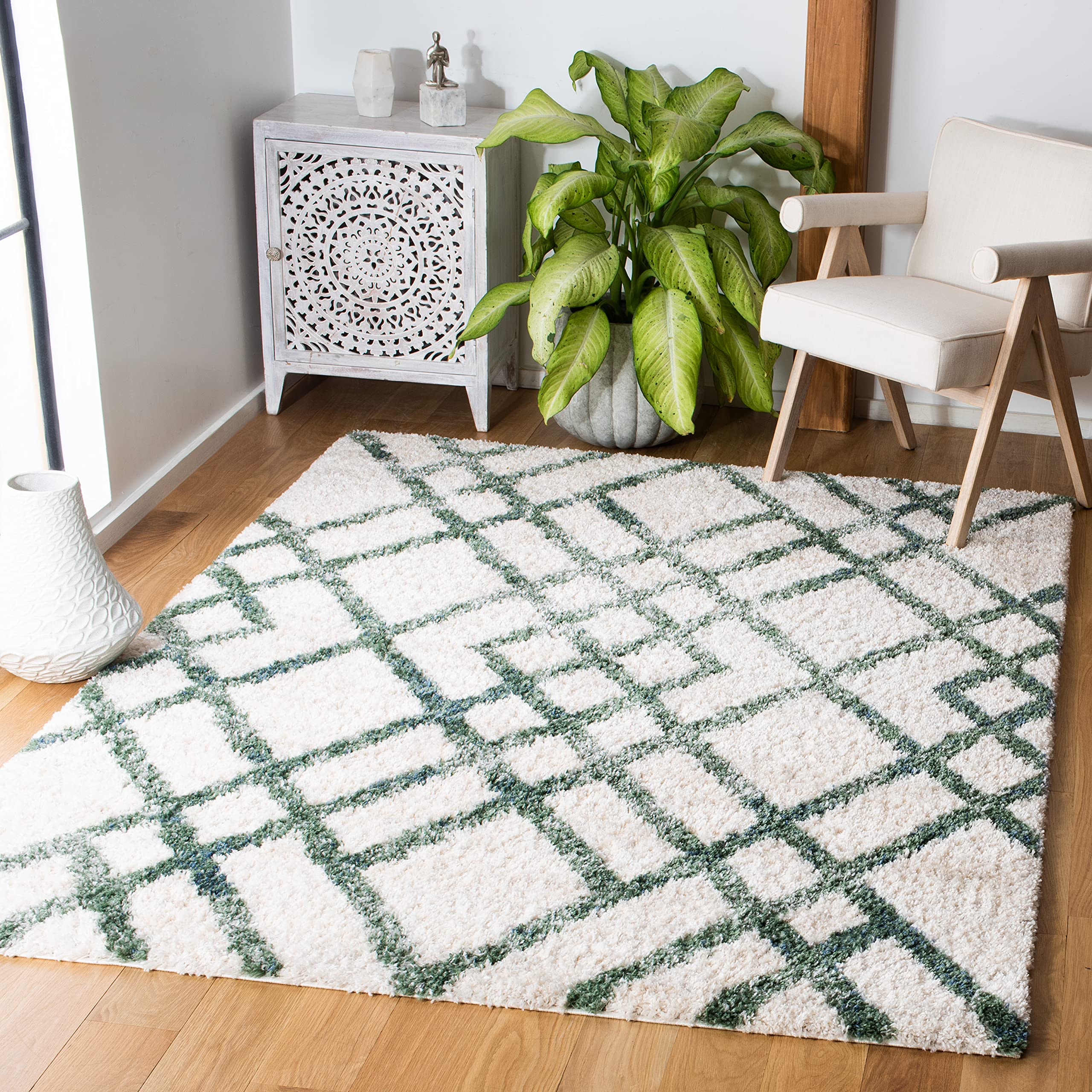 Tapis berbère ivoire anti-aplatissement, poil court pour salle à manger