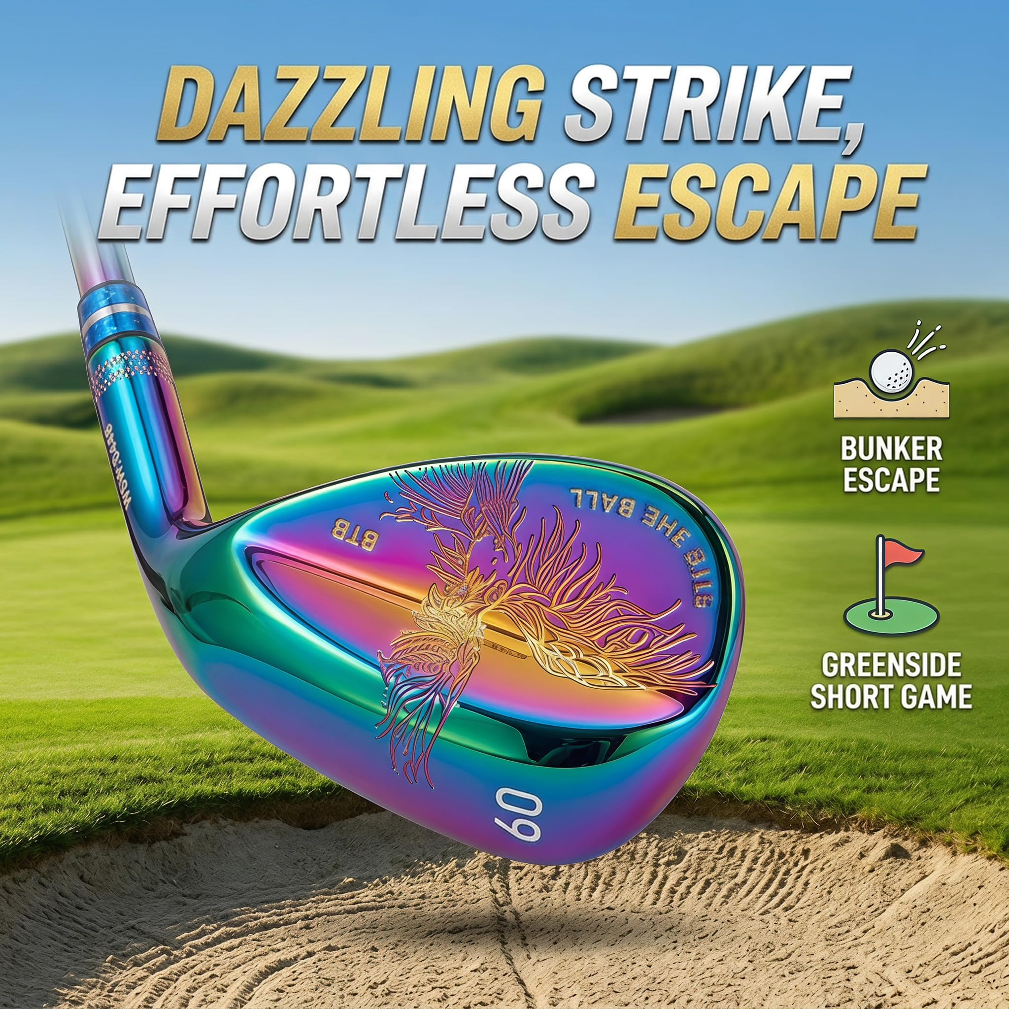 Golf-Sandkeil für Herren, rechte Hand, geeignet für Turnierspiele, schneidet schnell Schläge aus Ihrem kurzen Spiel, bunt