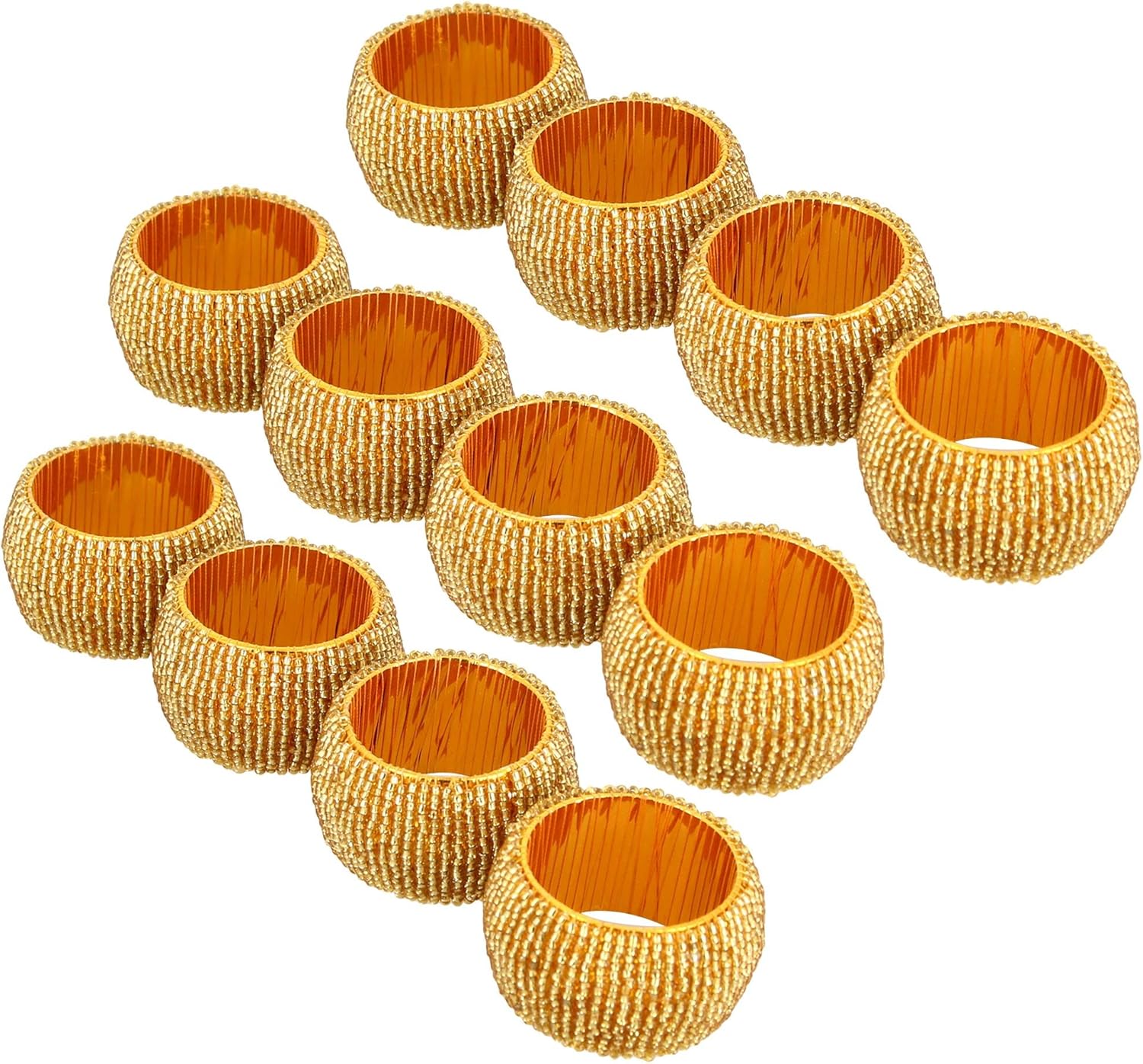 Get Discount 70% Price ShalinIndia Handmade Beaded Napkin Rings, Gold (Set of 12)