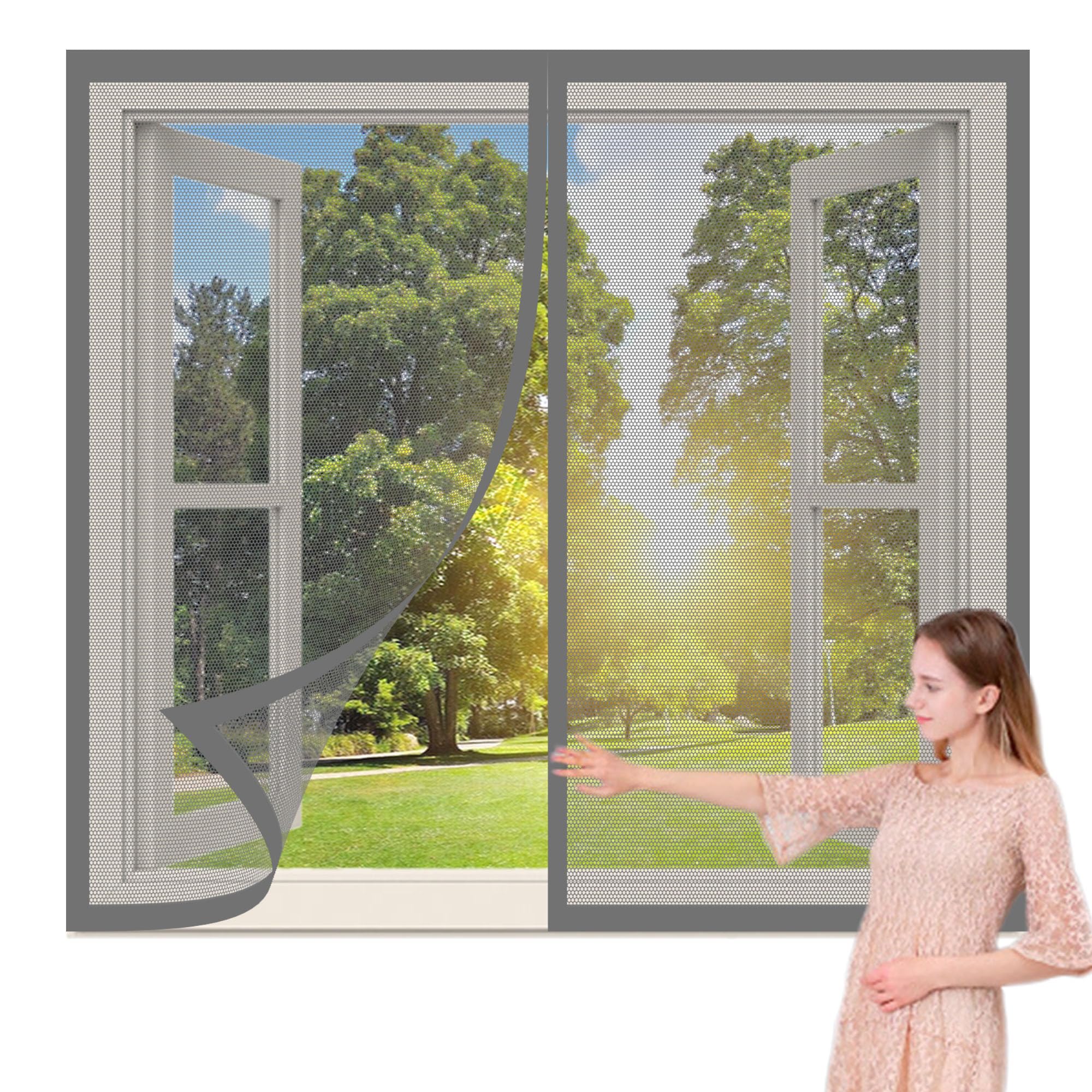 Wruijio Grey Diy Fly Screen Windows 165 X 145 Cm Selfadhesive Tape Window Mesh Insect Screen For Windows Custom Size For Window, Bedroom, Living Room, Kitchen Patio,