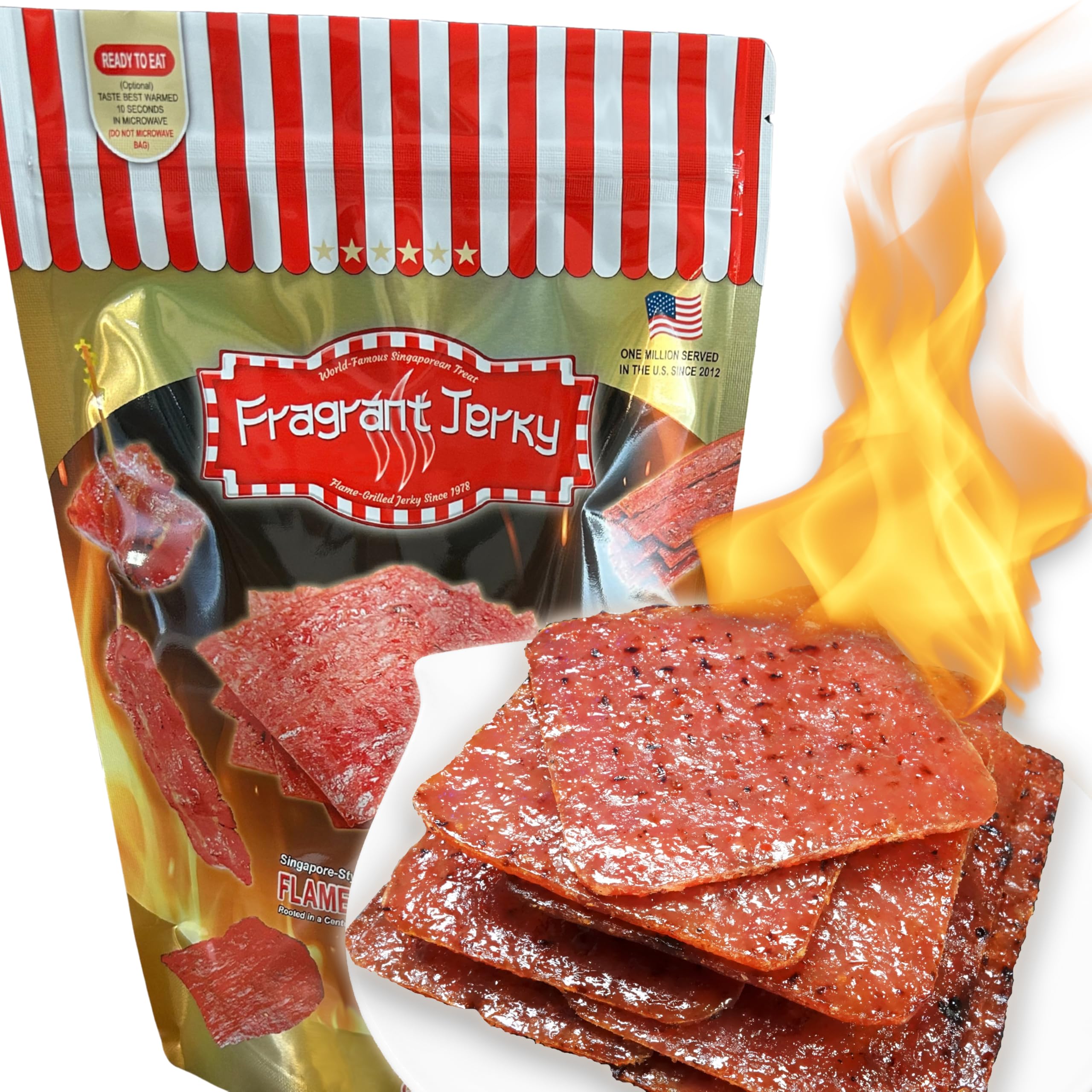 Singapore Street Food, Fire-Grilled Tender Pork Jerky (Original Flavor - Square Shaped 12oz) *Fresh Grilled to Order *Shipped the Same Day *L.A. Times "Handmade Gift" Winner