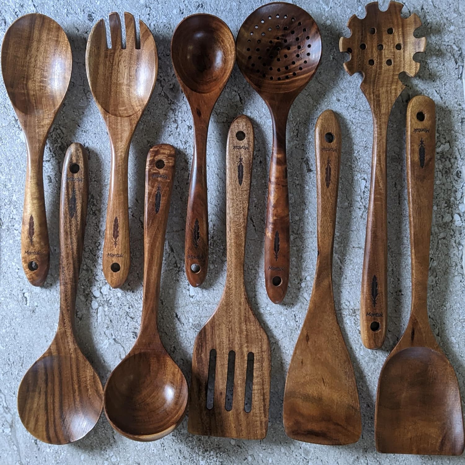 10 Pcs Natural Teak Wood Cooking Utensils Set for Kitchen, Spoon Set.