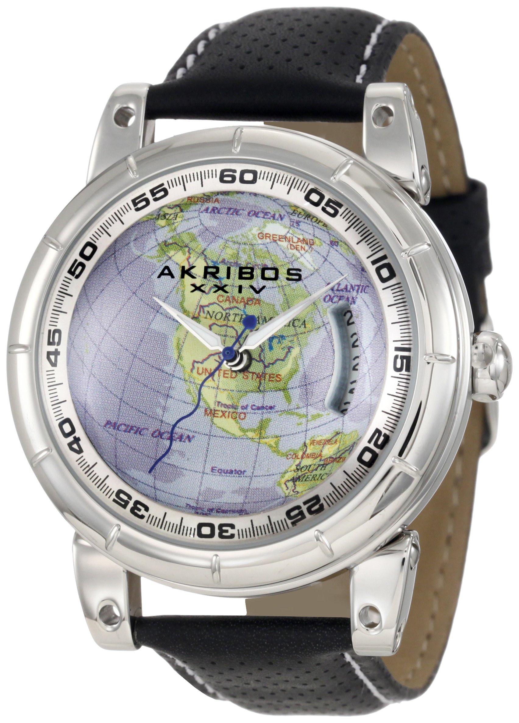 Akribos Xxiv Mens Akr497ss Automatic Globe Strap Watch