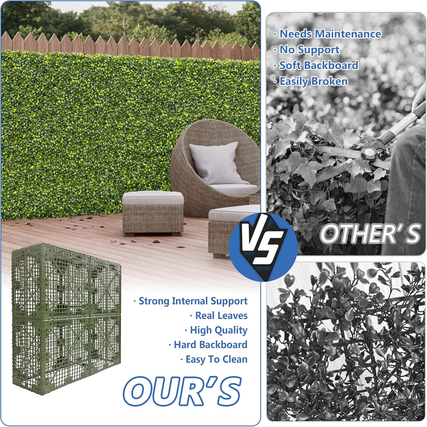 ECOOPTS Artificial Boxwood Hedge Divider Wall with Faux Leaves for Party Wedding Home Yard Office (18" Wx36 Hx6 D)