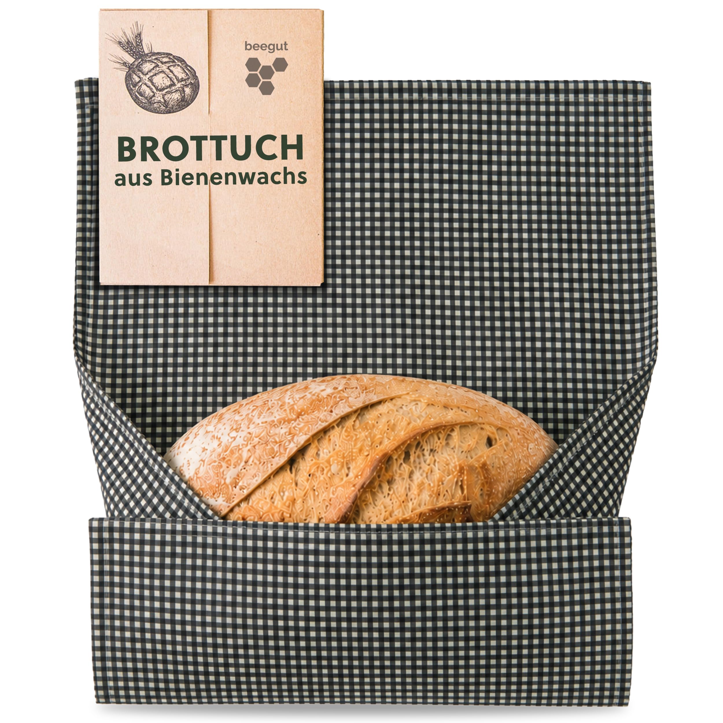beegut XXL Bienenwachstuch für Brote, nachhaltiges Brottuch, aus Deutschland mit Bio Rohstoffen, hervorragend zum plastikfrei Brot aufbewahren 46x60cm 